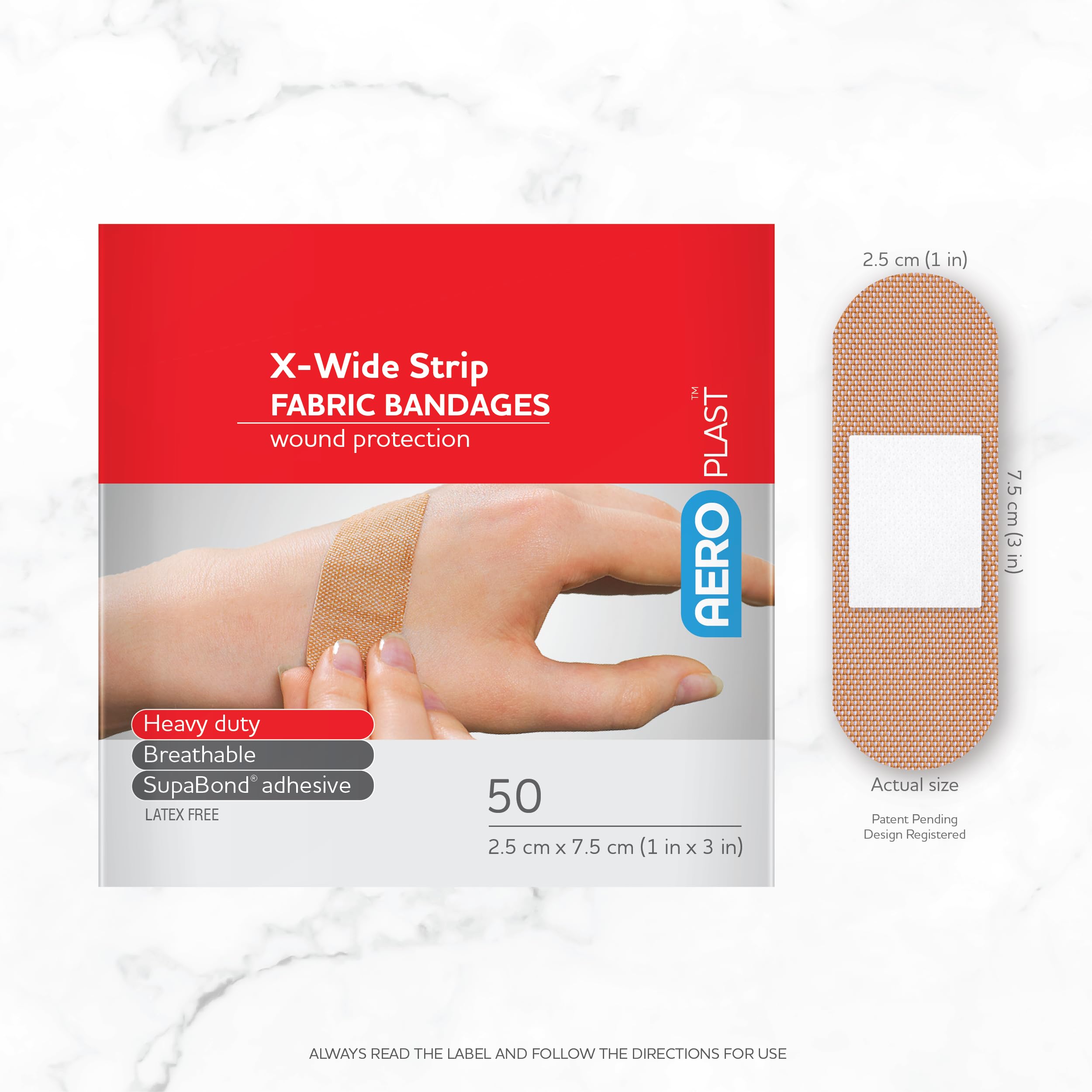 Fabric AEROPLAST X-Wide Strip Bandages 1in x 3in 50/box