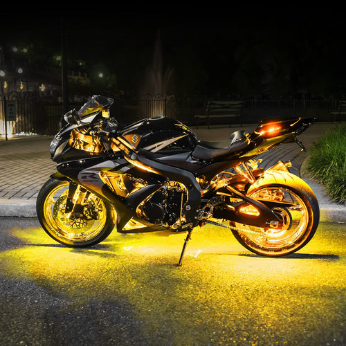 8 POD AMBER 2 STRIP LED Universal Motorcycle Accent Neon Underglow Light Kit
