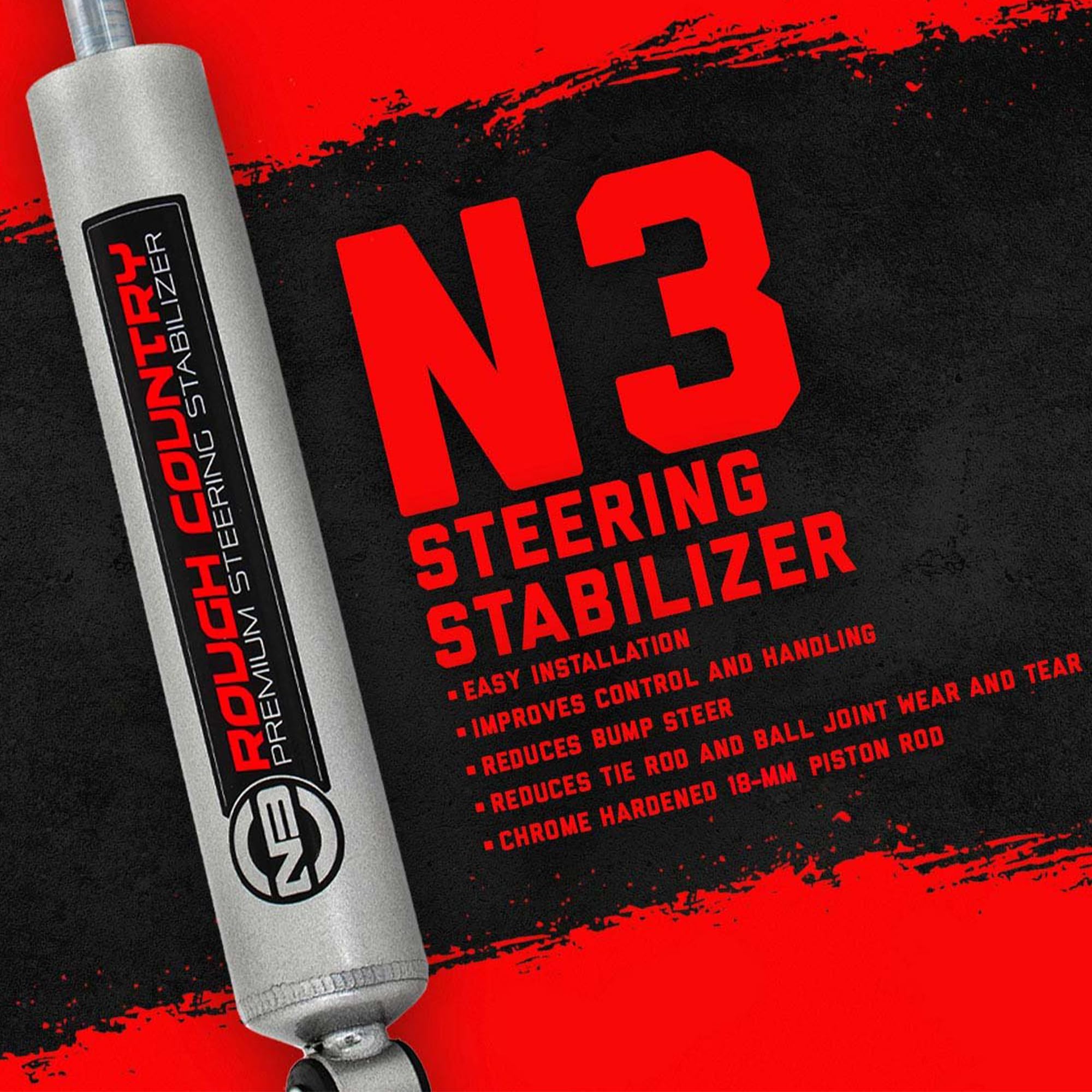 Rough Country N3 Steering Stabilizer for 4-6" Lift Chevy Silverado & GMC Sierra 1500 (1999-2006) - Reduces Bump Steer & Vibration, Improves Control