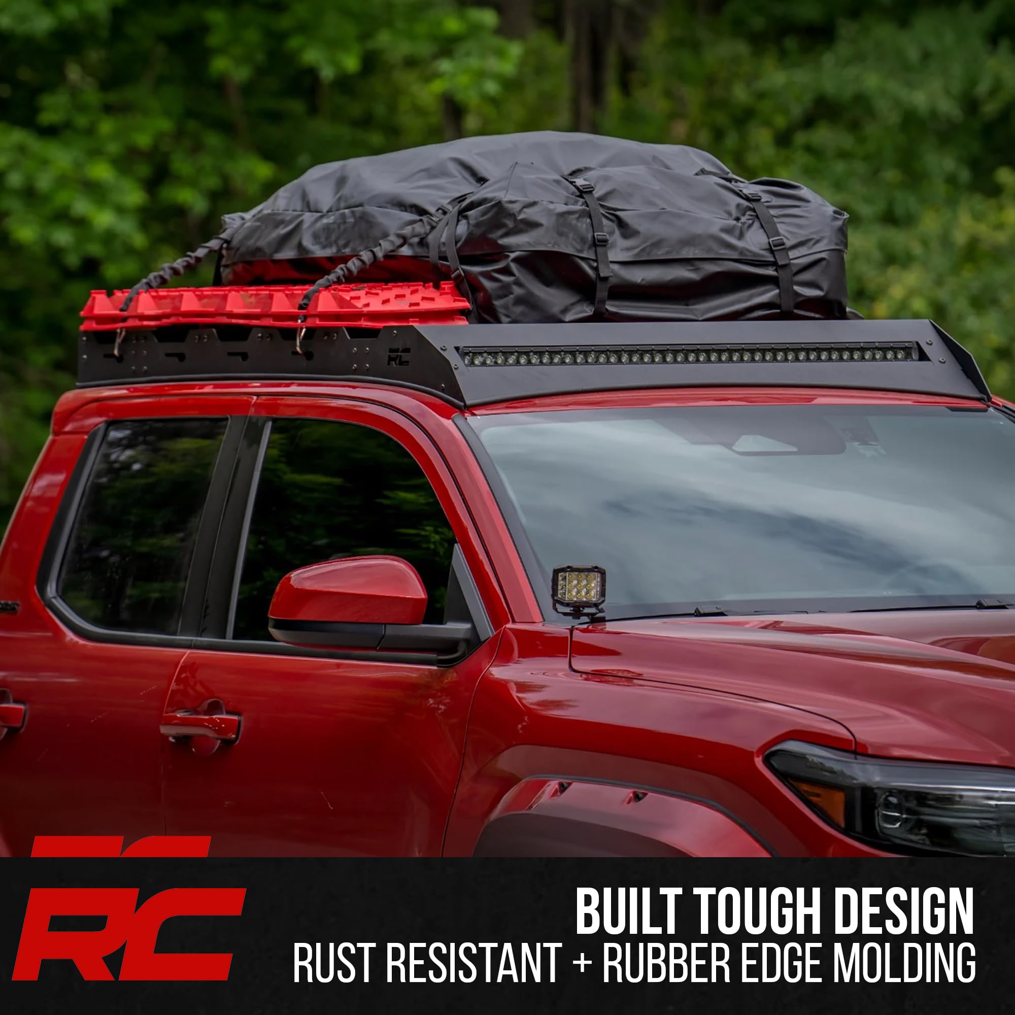 Roof Rack Rough Country with 40" LED Light Bar for Toyota Tacoma (2024–2025) - Heavy-Duty Cargo Rack with Slotted Cross Rails & 250 lb Capacity, No-Drill Bolt-On Installation