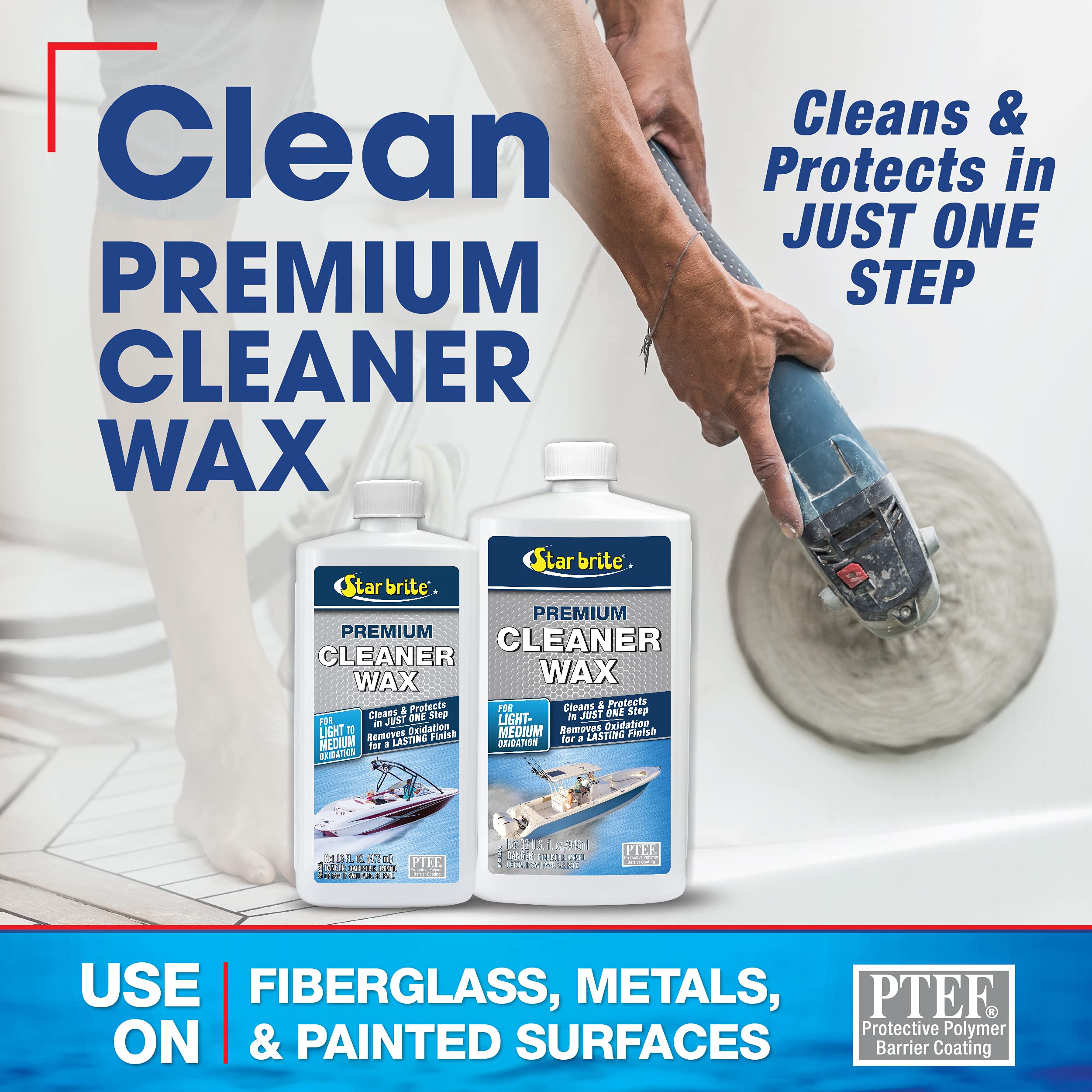 One-Step STAR BRITE Premium Cleaner Wax - Cleans and Protects in One Easy Step - Removes Light to Medium Oxidation for a Long Lasting Finish - 16 OZ (089616P)
