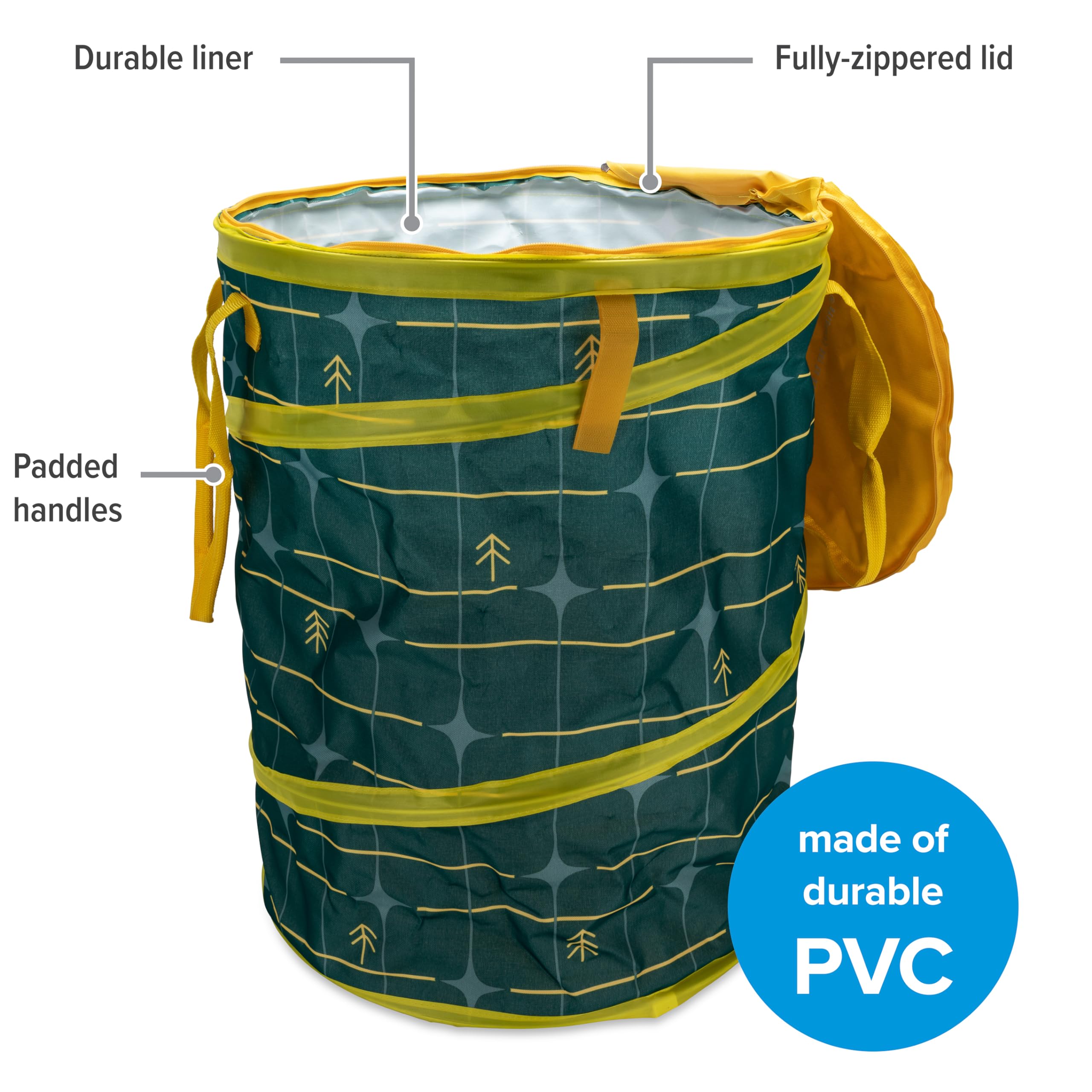 Camco Utility Container Pop-Up - Use as Collapsible Trash Can When Camping - Holds 30-Gallon Kitchen-Size Trash Bags - 2-Ft Tall & Collapses for RV Storage and Organization (53490)