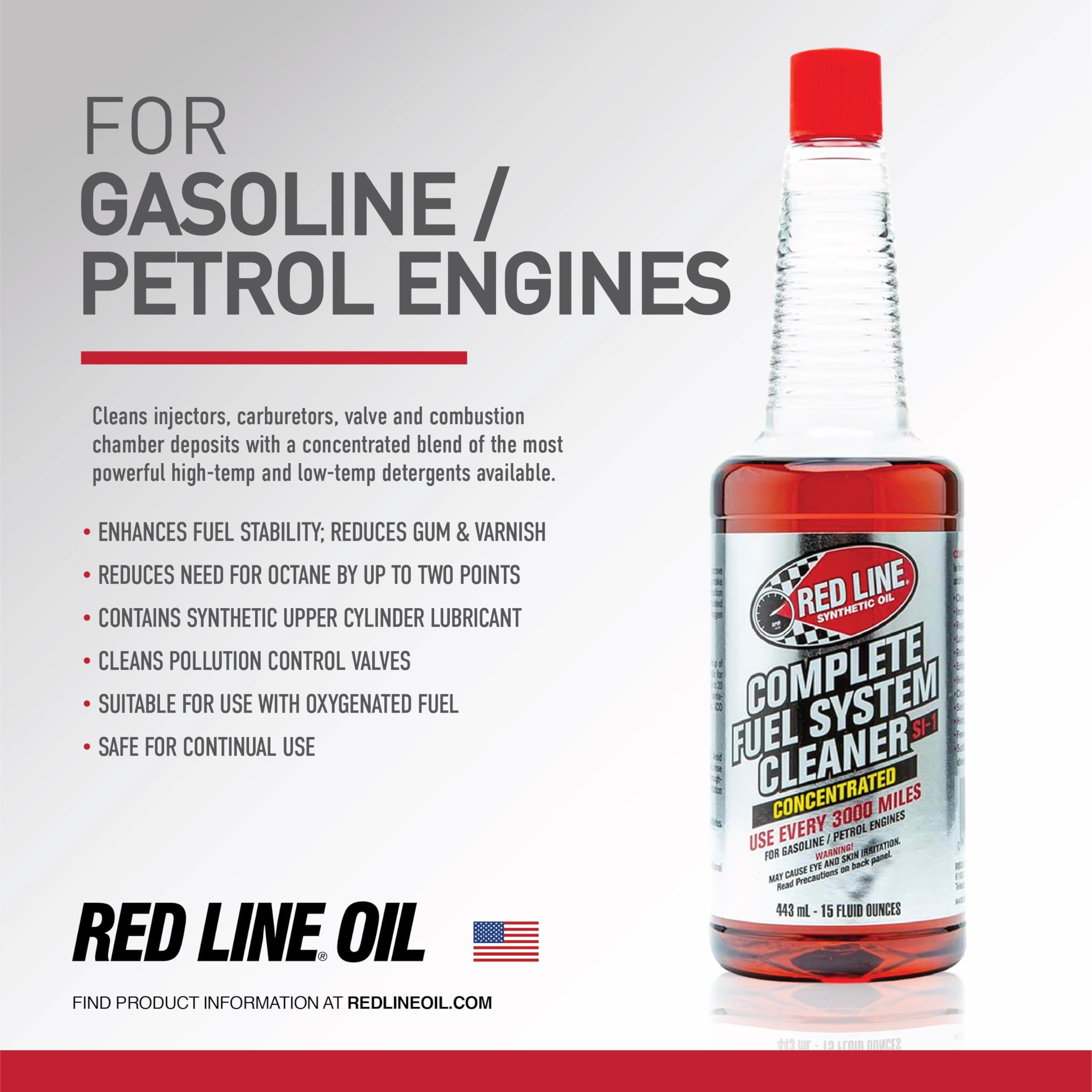 Red Line SI-1 60103 Complete Fuel System Cleaner, Cleans and Prevents Corrosion in Fuel Systems, Cleans Injectors, Carburetors, Valve and Combustion Chamber Deposits - 15 Ounce