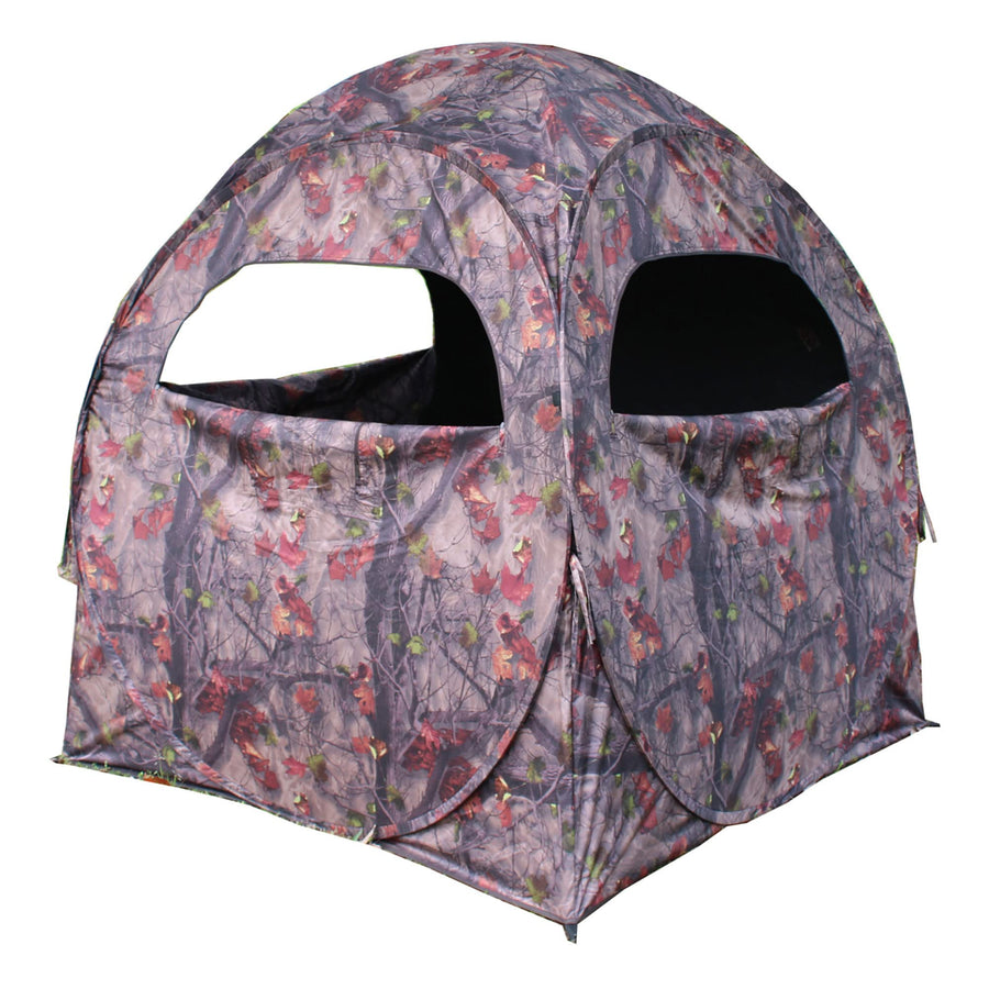 HME Portable Spring Steel 2 Person Pop Up Jm Camo Bow Shooting Deer Hunting Hub Ground Blind with Full-Width Windows & Silent Zippers