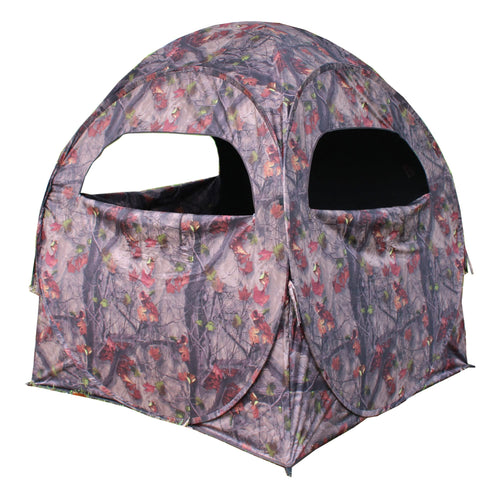 HME Portable Spring Steel 2 Person Pop Up Jm Camo Bow Shooting Deer Hunting Hub Ground Blind with Full-Width Windows & Silent Zippers