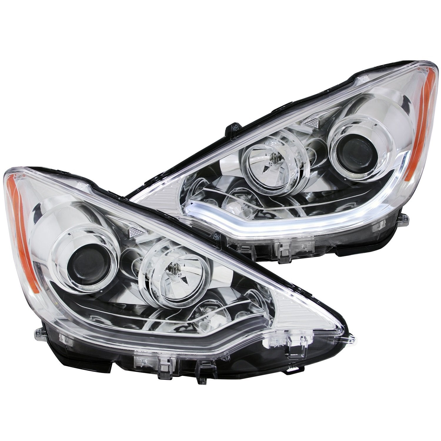 Chrome/Clear/Amber AnzoUSA 121473 Plank Style Projector Headlight for Toyota Prius