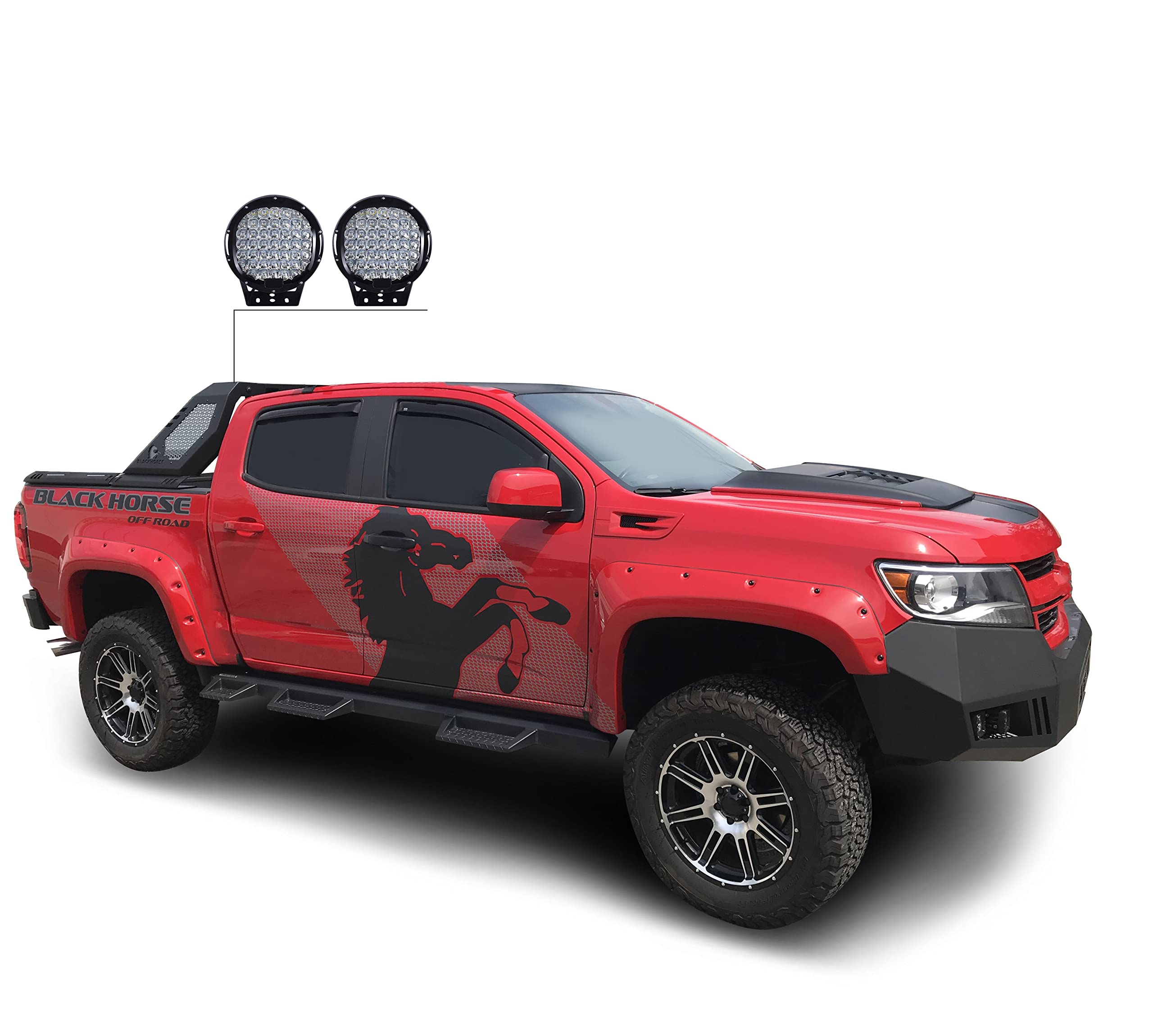Vigor Roll Bar Black Incl.Set of 9" Black Round led Light Modular Black Compatible with 2015-2022 Chevrolet Colorado|2015-2022 GMC Canyon-VIRB05B-PL69B