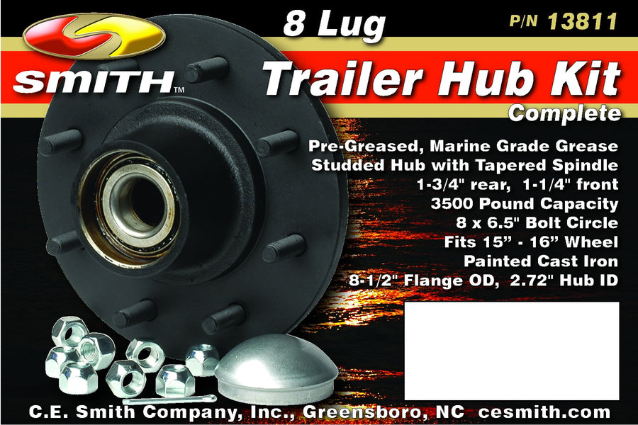 Trailer Hub Kit CE Smith 13811 (Tapered 1 3/4" to 1 1/4" Stud (8 x 6 1/2) 12" Brake Size)- Replacement Parts and Accessories for your Ski Boat, Fishing Boat or Sailboat Trailer