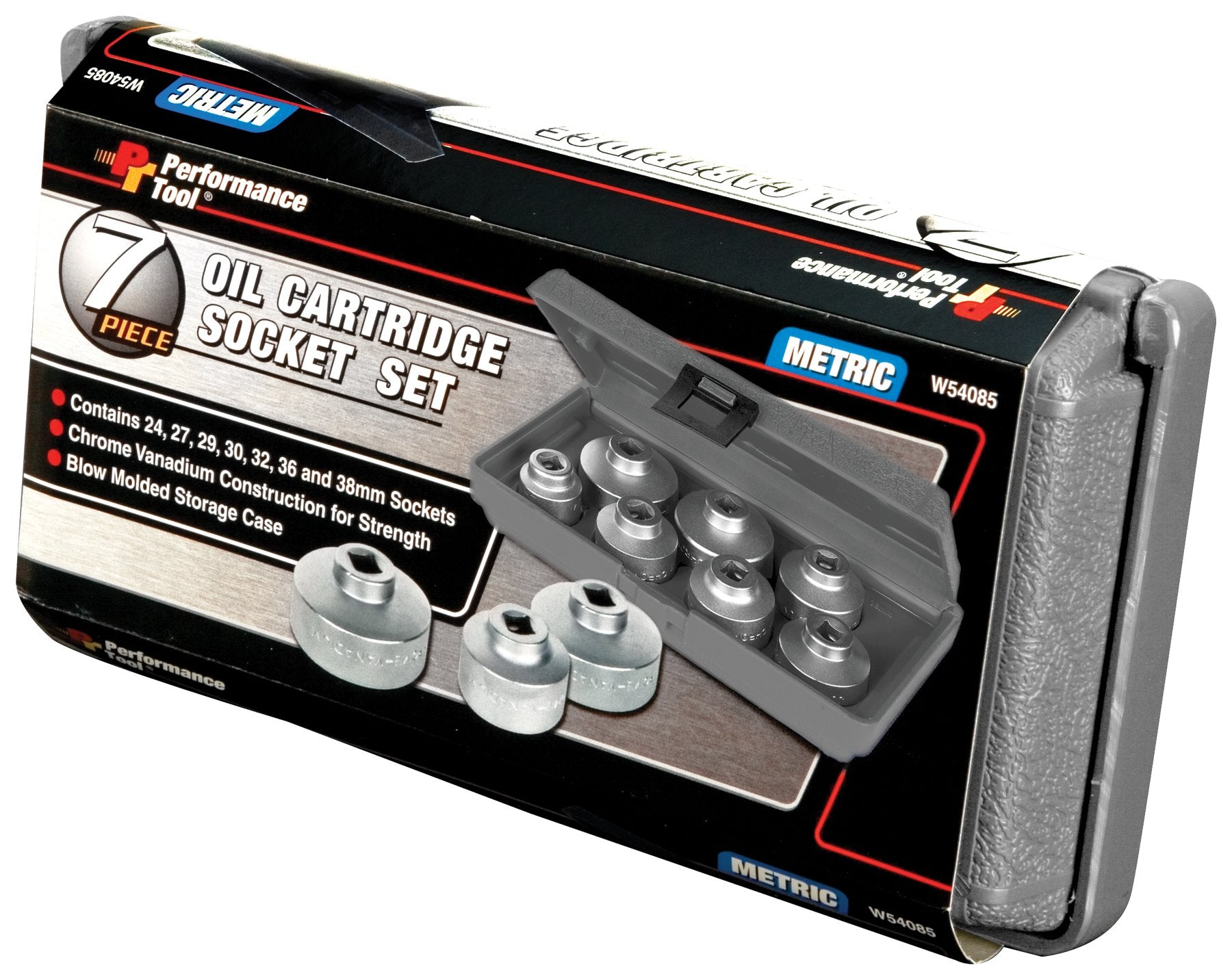 W54085 Performance Tool Oil Cartridge Socket Set (24, 27, 29, 30, 32, 36 and 38mm Sizes)