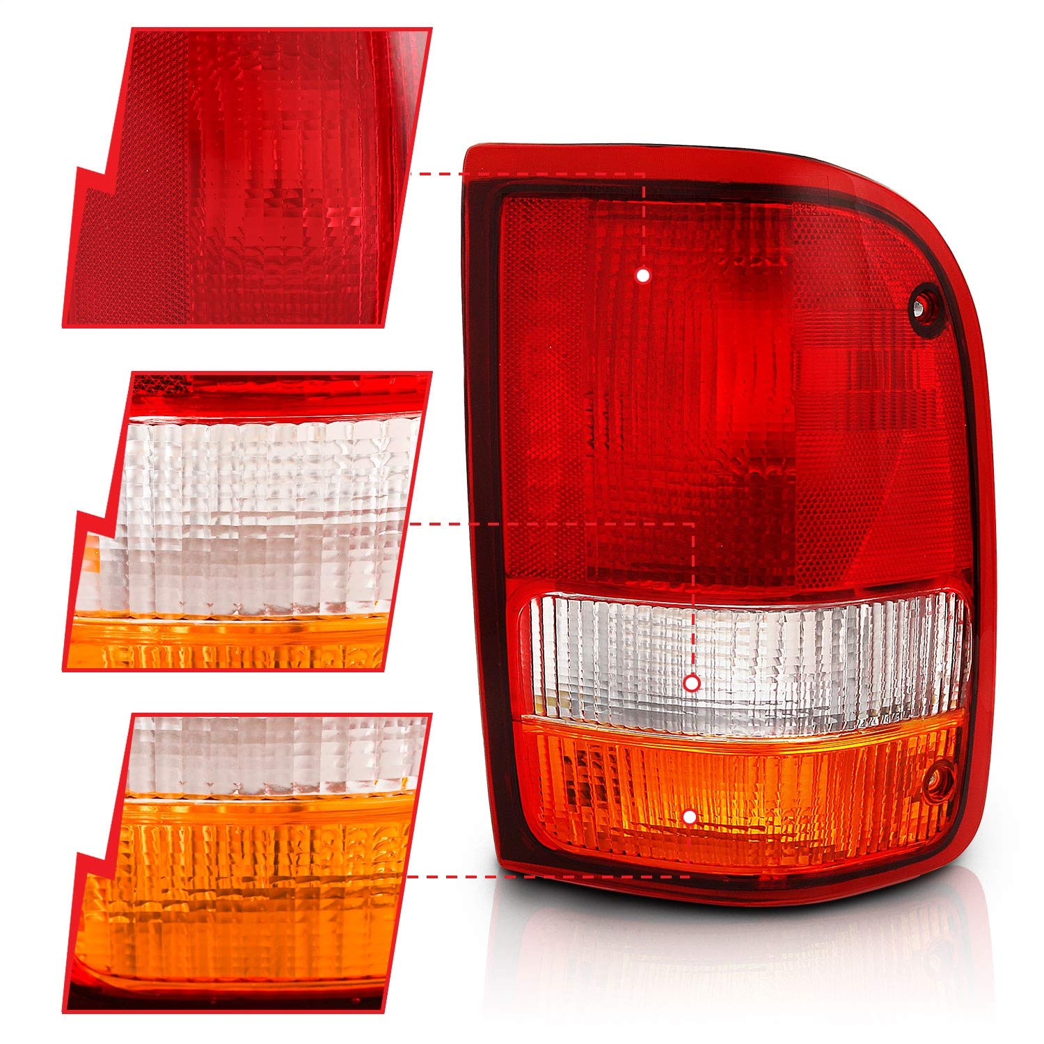 1993-1997 Ford Ranger ANZO USA Tail Lights Red/Clear (OE)