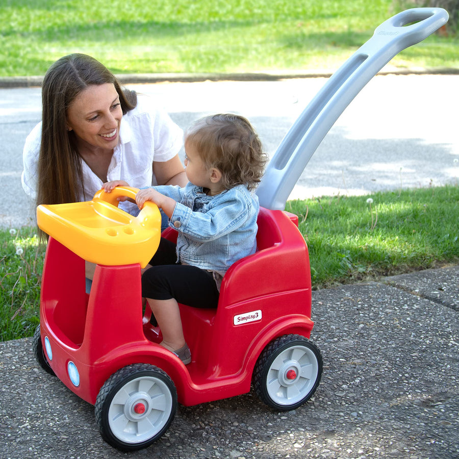 Simplay3 Quiet Ride-On Roll and Stroll Toddler Toy Push Car, with Seatbelt, for Toddlers ages 1.5-4 yrs., Red