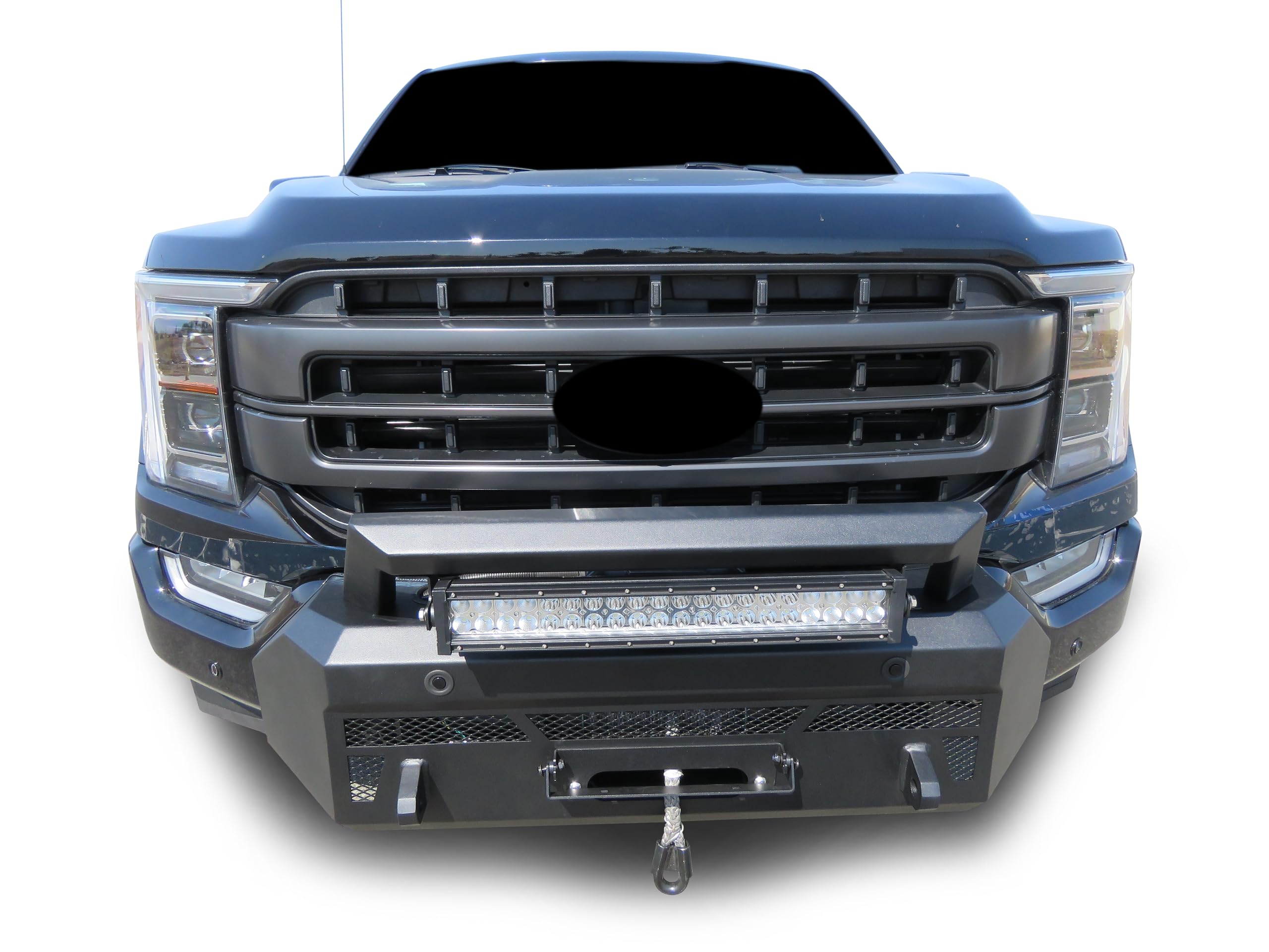 Heavy Duty Black Horse Armour III Front Winch Bumper Kit & Winch Textured Black Compatible with 2021-2023 Ford F-150-AR3HD42-W12
