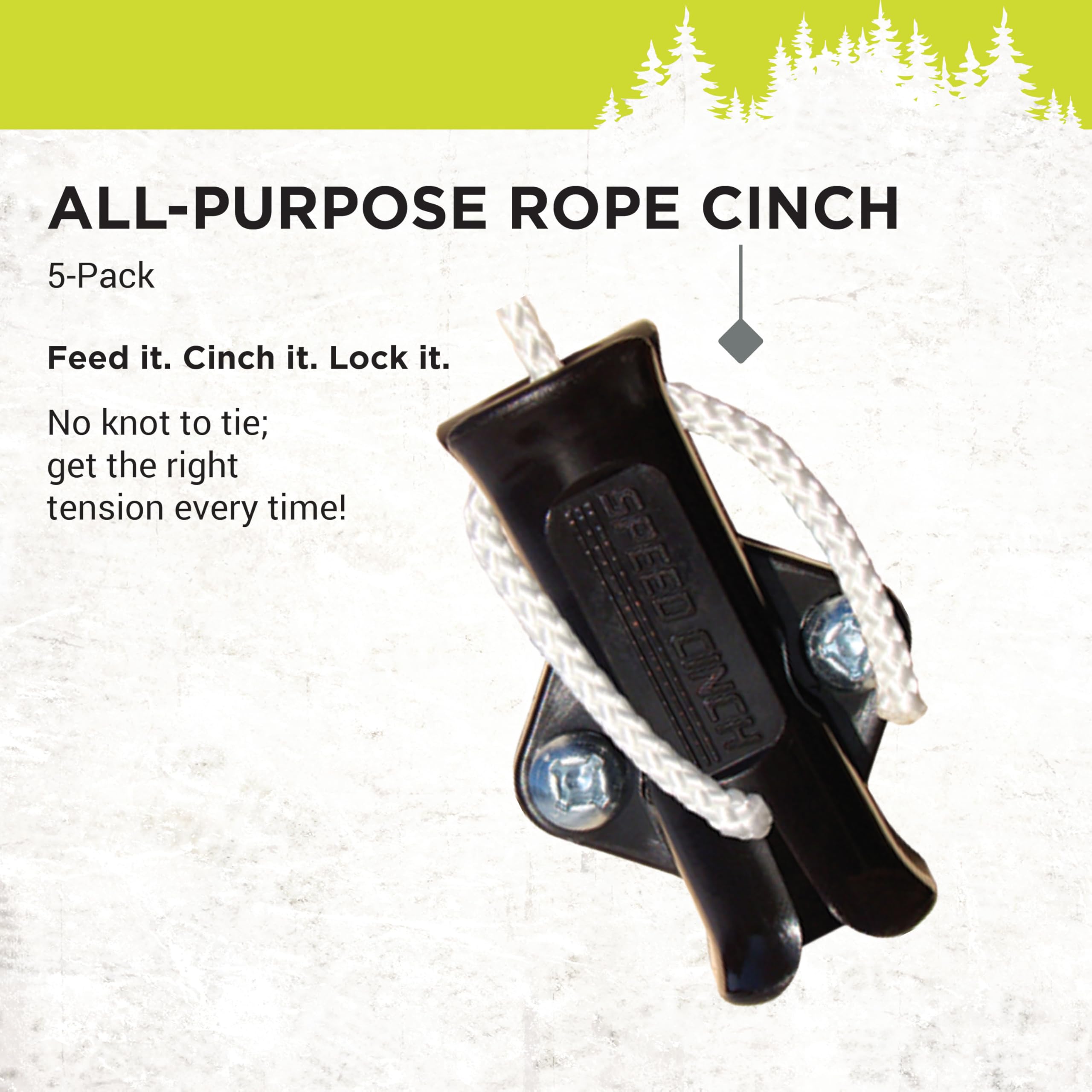 All-Purpose Rope Cinch SlotLock, Multipurpose Rope Locking Device for Clotheslines, Cargo Management and More, 5-Pack