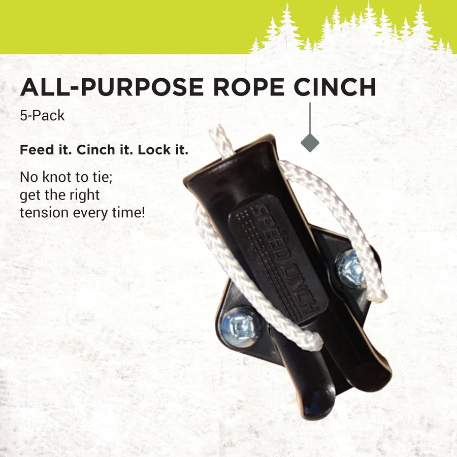 All-Purpose Rope Cinch SlotLock, Multipurpose Rope Locking Device for Clotheslines, Cargo Management and More, 5-Pack