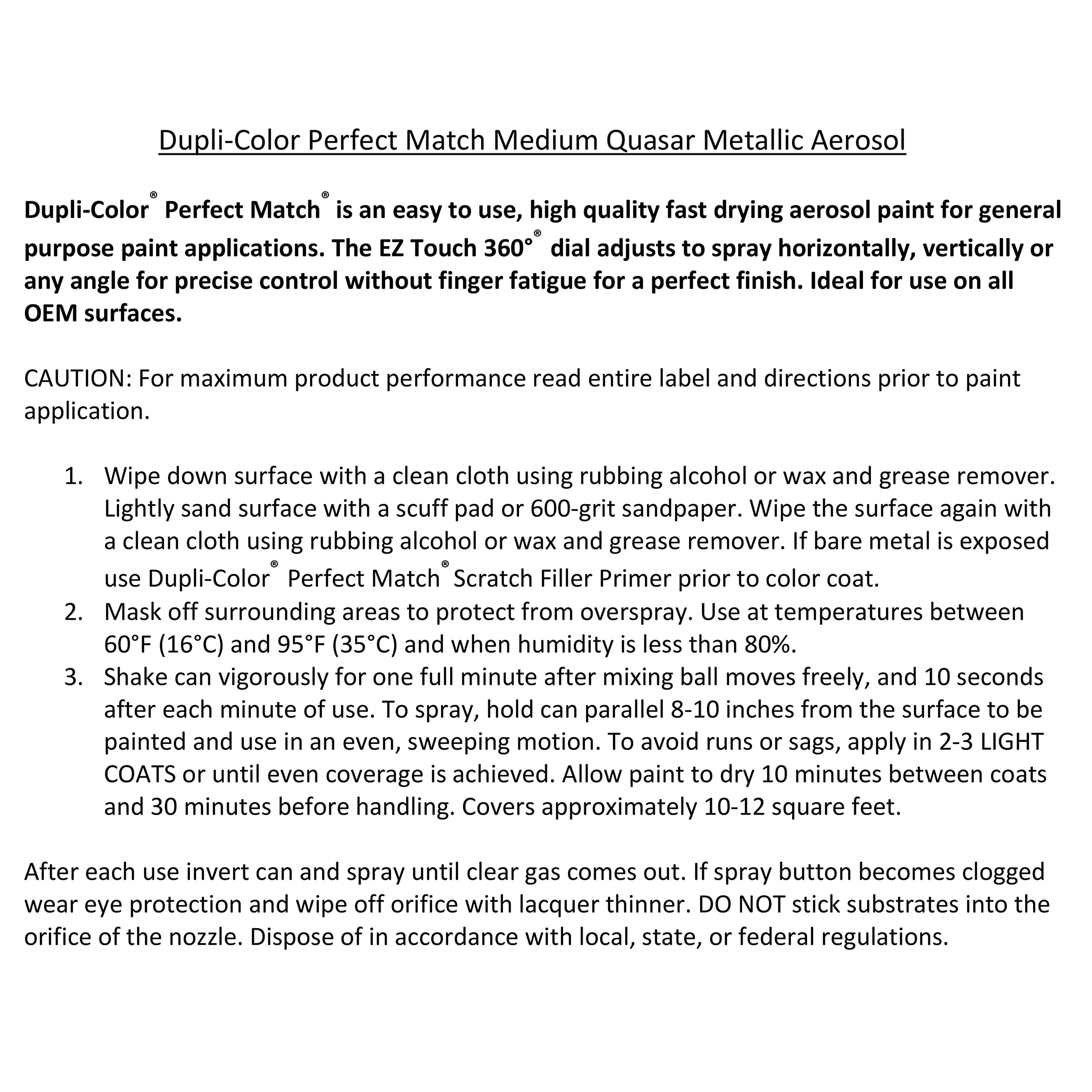 Automotive Spray Paint Dupli-Color EBGM04387 Perfect Match – General Motors Medium Quasar Metallic, 80 WA9544 – 8 oz. Aerosol Can