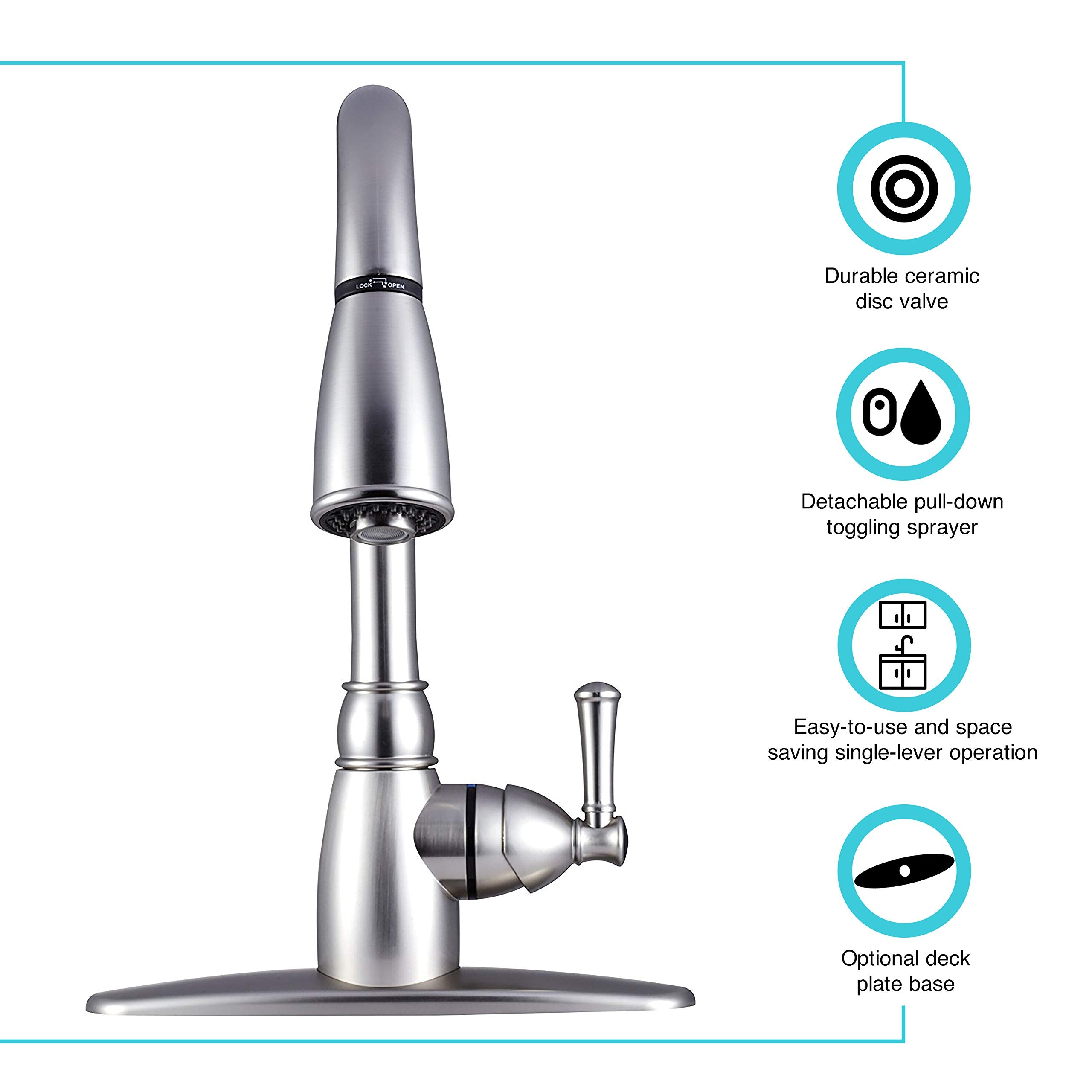 Dura Faucet RV DF-PK160-SN Non-Metallic Pull-Down Kitchen Sink Faucet (Brushed Satin Nickel)