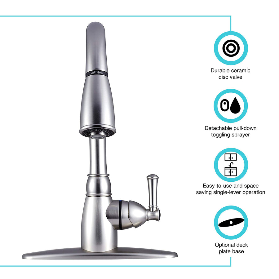 Dura Faucet RV DF-PK160-SN Non-Metallic Pull-Down Kitchen Sink Faucet (Brushed Satin Nickel)