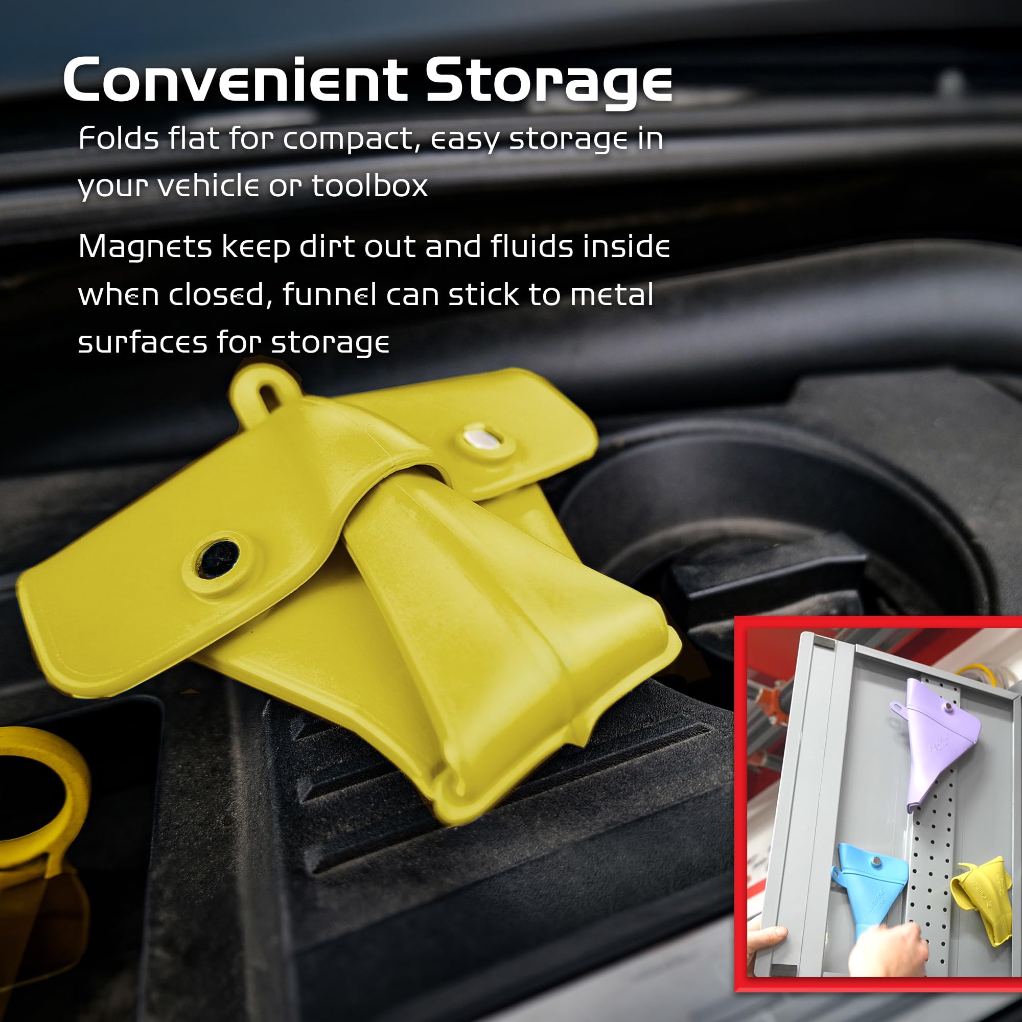 Flex & Fold Caliber, Flexible Funnel for Automotive Use, Medium Funnel for All Purpose Fluid Transfers, Yellow