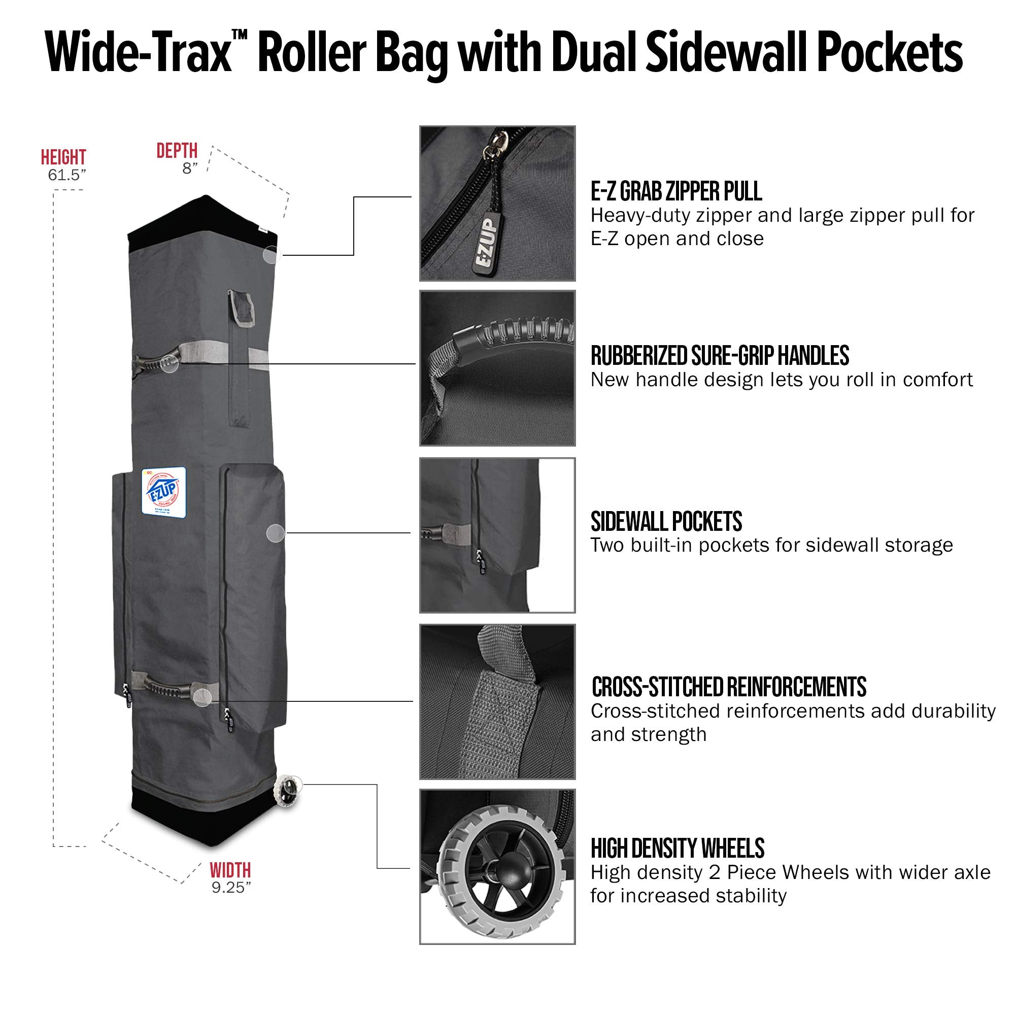 E-Z UP Instant Commercial Pop Up Canopy Tent ES100S, 10' x 10' with 3 Sidewalls, 1 Mid-Zip Sidewall and Wide-Trax Roller Bag, White