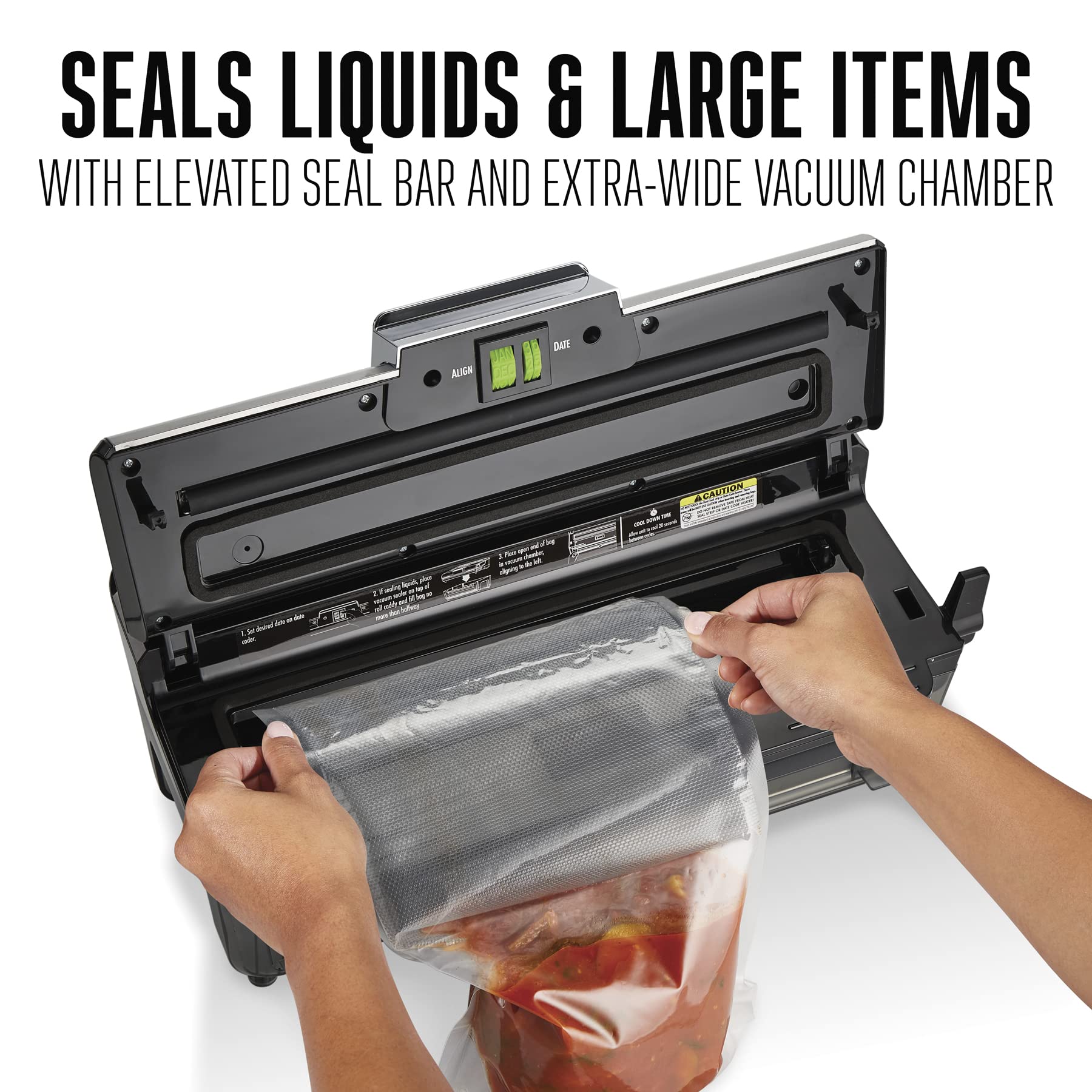Wet & Dry Vacuum Sealer Machine WESTON BRANDS, Seals Liquid Foods Quickly and Consistently, Date Code Stamp, Built-In Cutter, Pulse Button, Includes 2 Rolls and 6 Easy-Fill Bags, Black (65-1601-W)