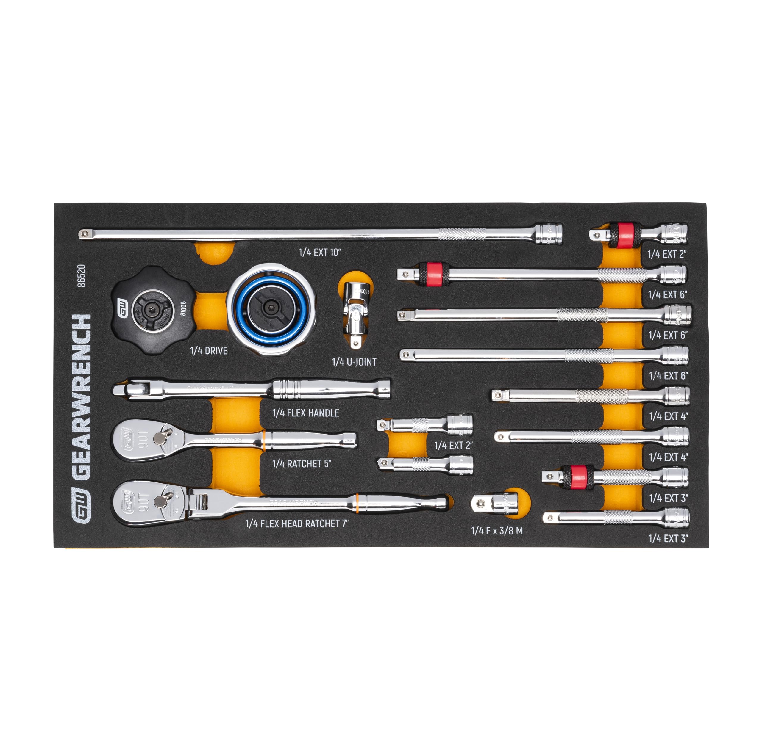 1/4" GEARWRENCH 90T Ratchet & Drive Tool Set with EVA Foam Tray - 86520 18 Piece