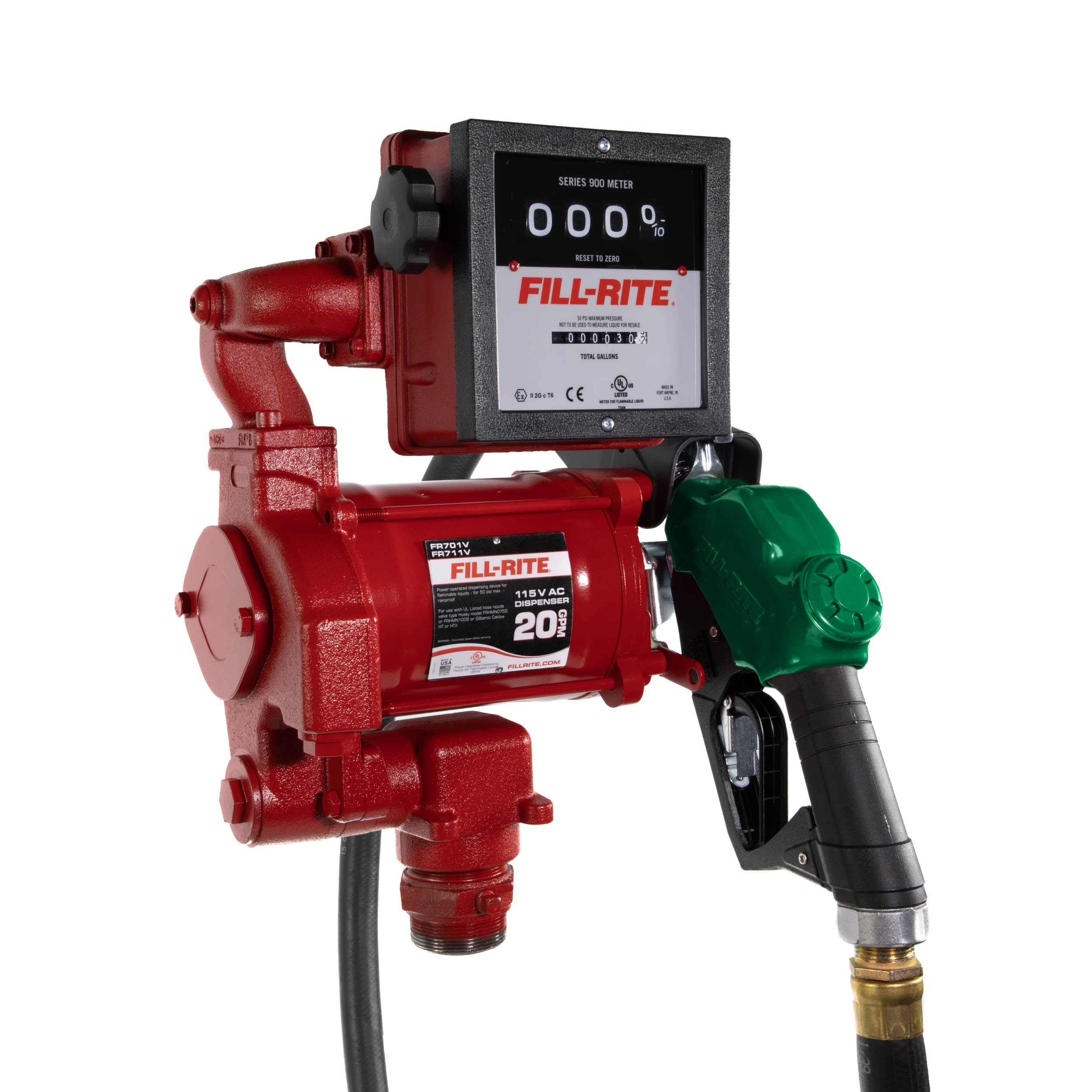 Fill-Rite 115V FR711VA Fuel Transfer Pump with Mechanical Gallon Meter Package - Heavy-Duty Electric Pump with High Flow Rate and Durable Construction