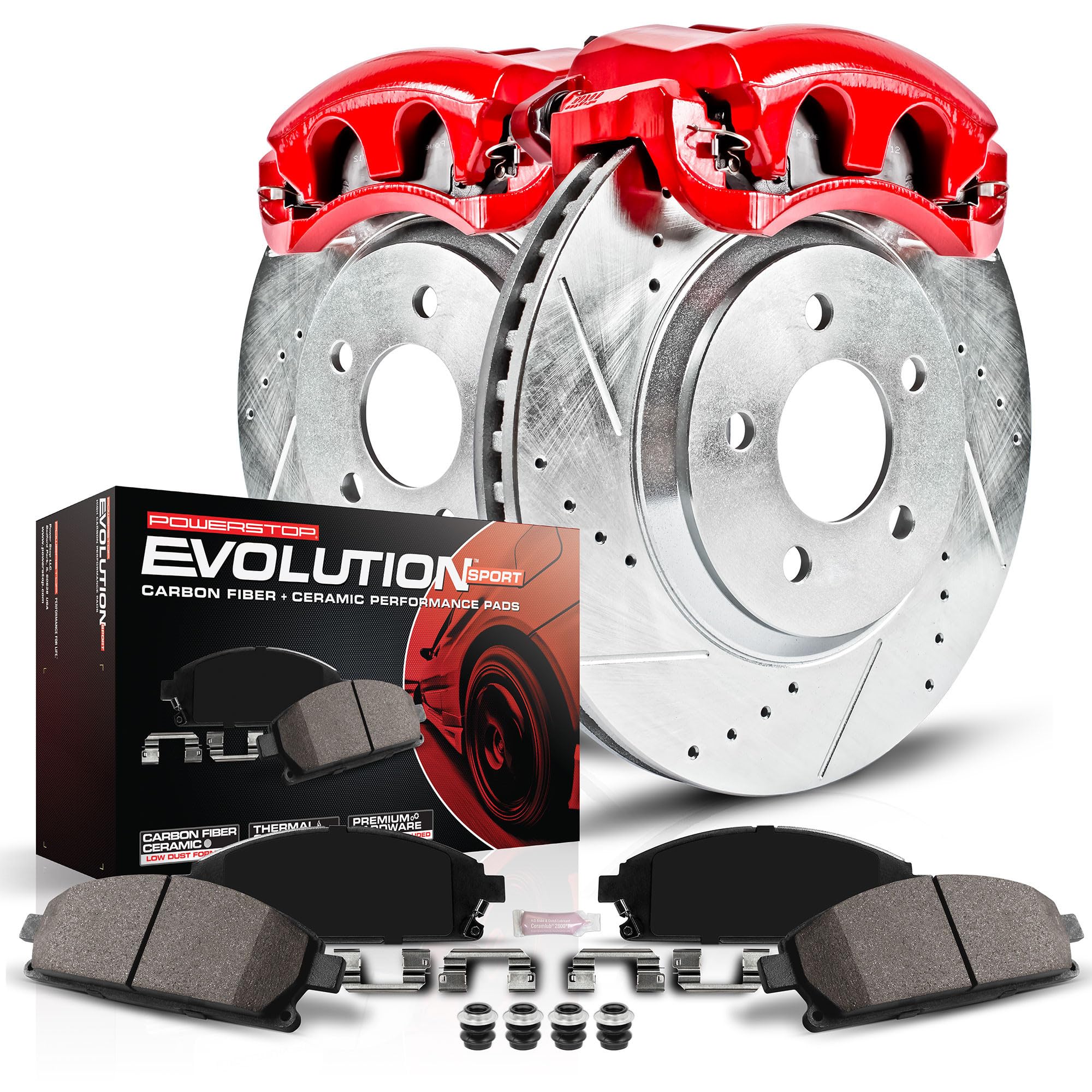 Power Stop Z23 Evolution Sport Rear Caliper Brake Kit-Drilled/Slotted Rotors, Carbon Ceramic Brake Pads, For Cadillac SRX 2004-2009 [Model Specific]