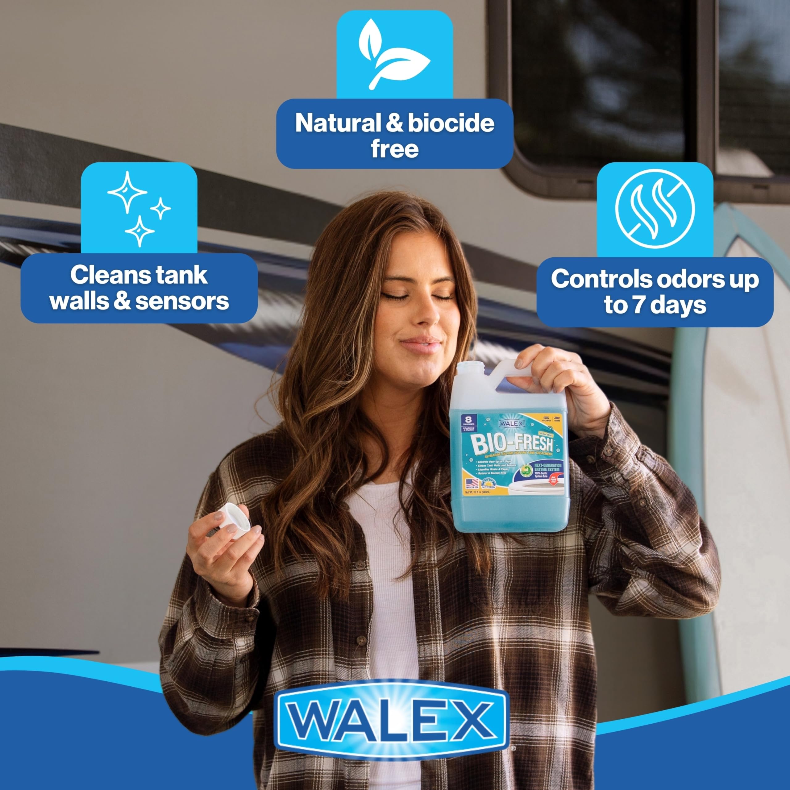 Bio-Fresh Walex Liquid Enzyme Holding Tank Treatment for RV, Camper & Marine - Black Water Tank Deodorizer, Liquifies Waste & Toilet Paper, Septic Tank Safe, Biocide-Free, Ocean Mist, 1 Gallon