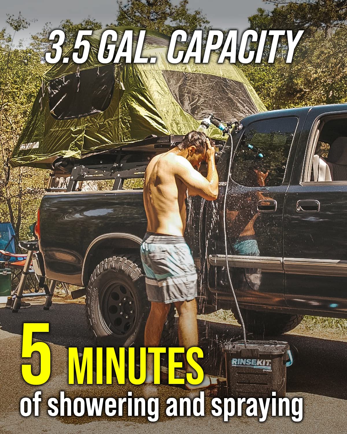 RinseKit Portable Shower PRO 3.5 Gal., High Pressure, Battery Powered, 6 Month Battery Life, On-the-Go Power, Heating Options Available, Easily Portable, Perfect for Camping, Beach, Van Life and More