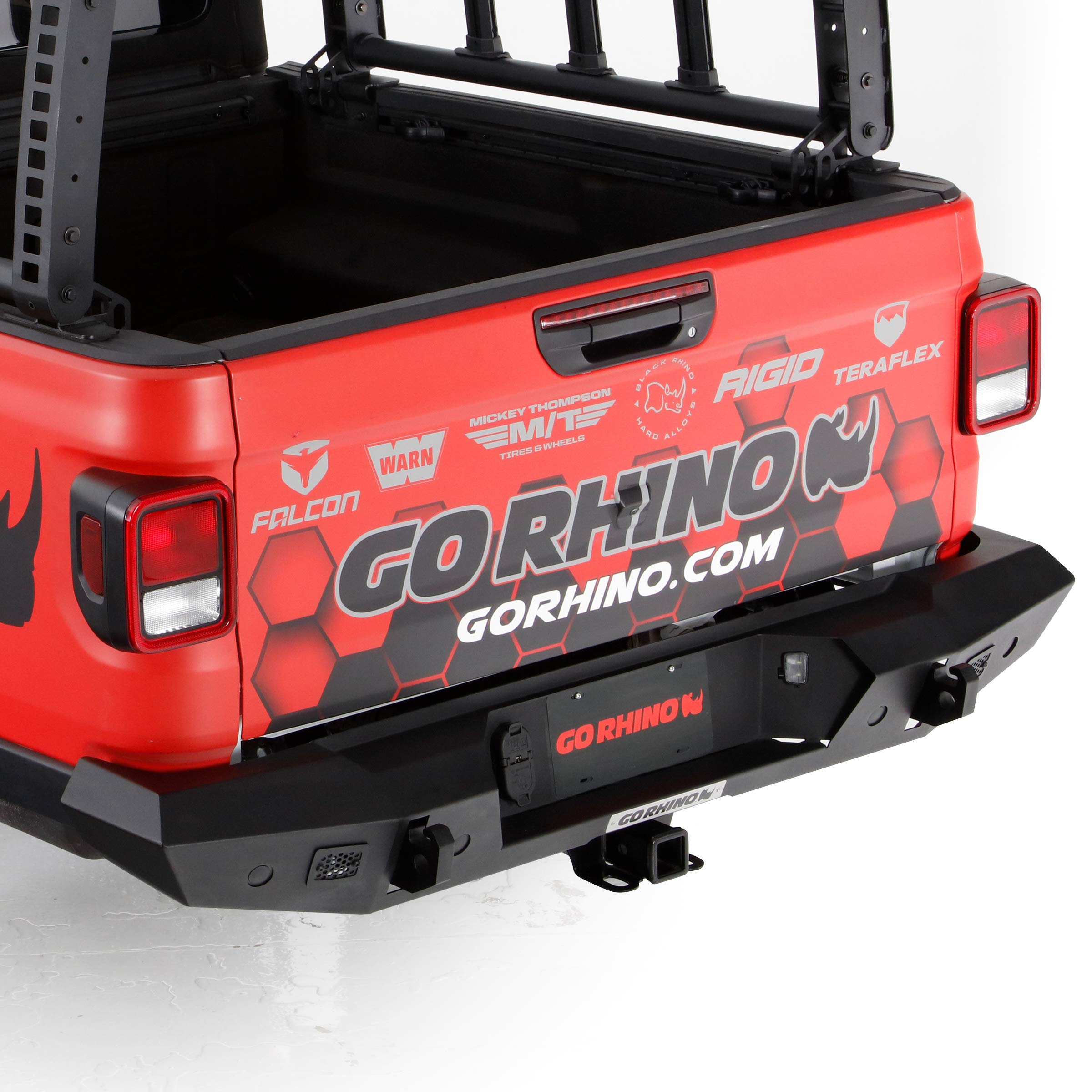 Trailline Go Rhino Full Width Rear Bumper | Mild Steel, Textured Black | 273120T | Fits 2020 - 2024 Jeep Gladiator JT, 4-Door (Compatible with factory hitch)
