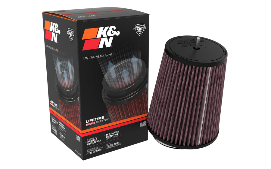 High-Flow K&N Original Lifetime Universal Clamp-On Filter: High Performance, Premium, Washable: Flange Diameter: 3.5 In, Filter Height: 7 In, Flange Length: 1.75 In, Shape: Round Tapered, RU-3520