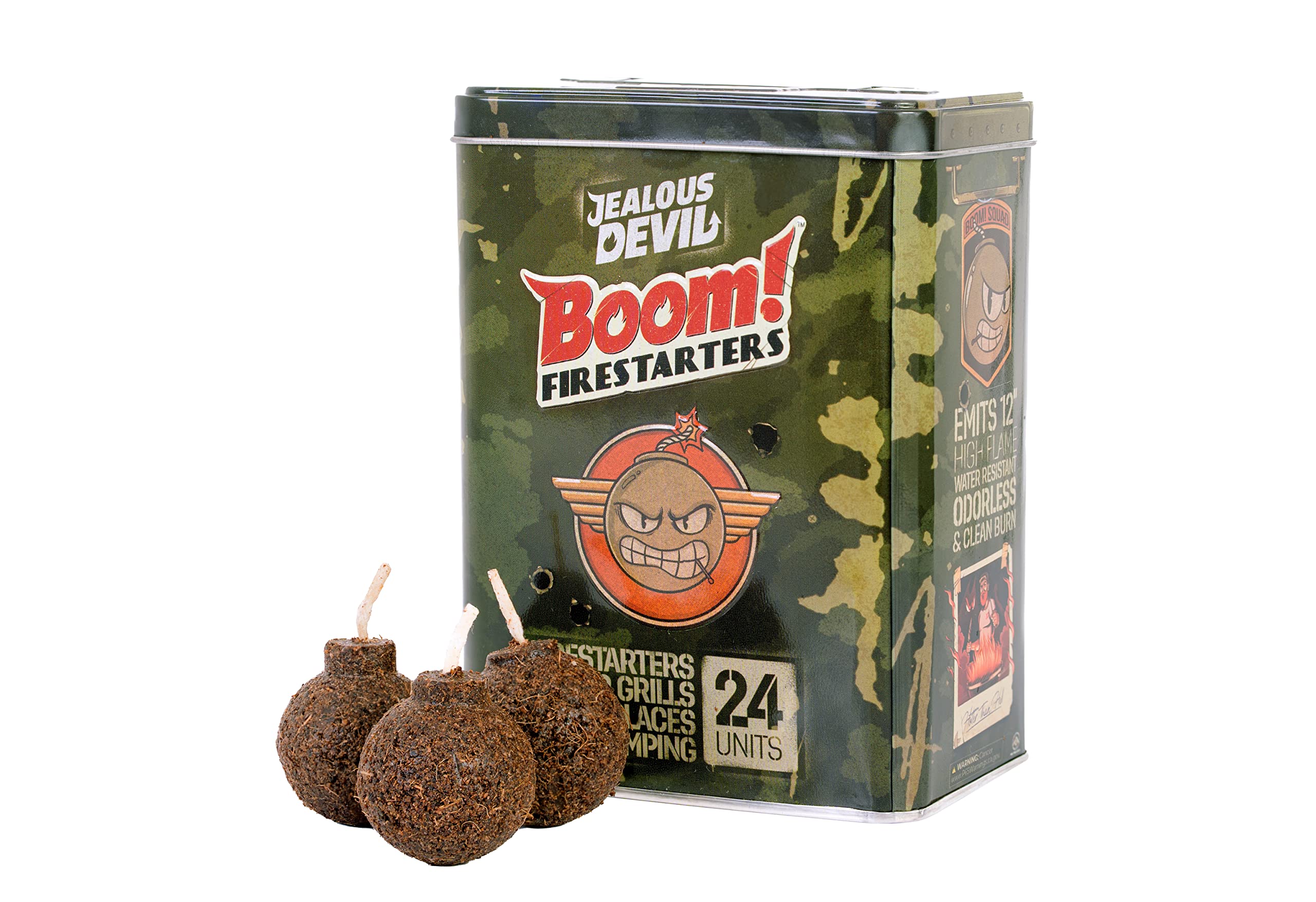 Boom! Jealous Devil Firestarters 24 Pack, 100% Natural Made from Coconut Fiber, No Smoke and Odorless, Waterproof, 20-Minute Long Burn for BBQ Lump Charcoal, Briquettes, Fireplace, Camping and More