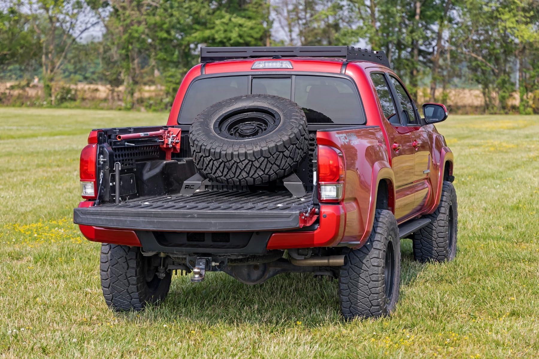 Rough Country Spare Tire Carrier Bed Mount for Toyota Tacoma Trucks (2016-2023) - Fits up to 40" Tires, Off-Road Tire Holder for Truck Beds