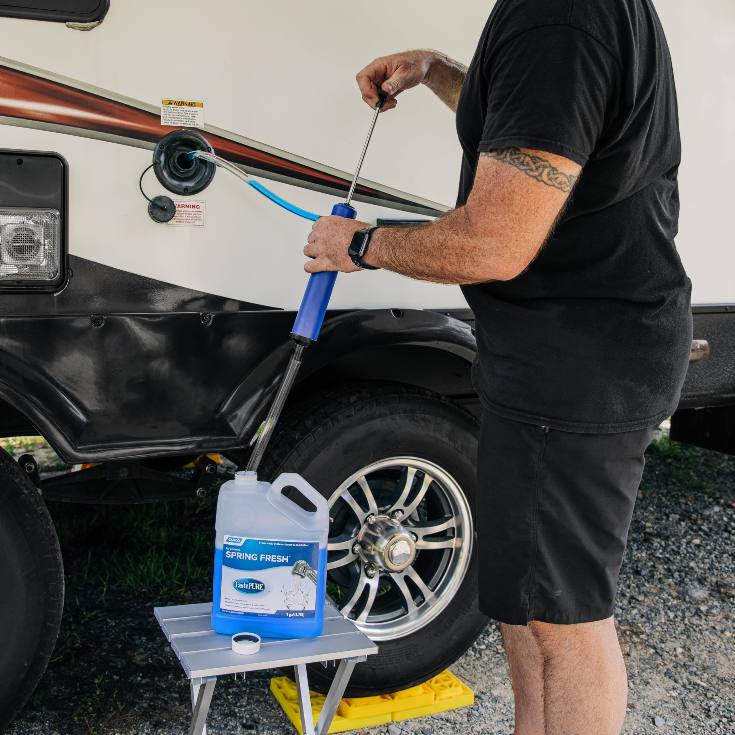 Camco Spring Fresh TastePURE Water System Cleaner and Deodorizer for RV and Marine | Cleans and Freshens Water Lines | Great for Dewinterizing - 1 Gallon (40207)