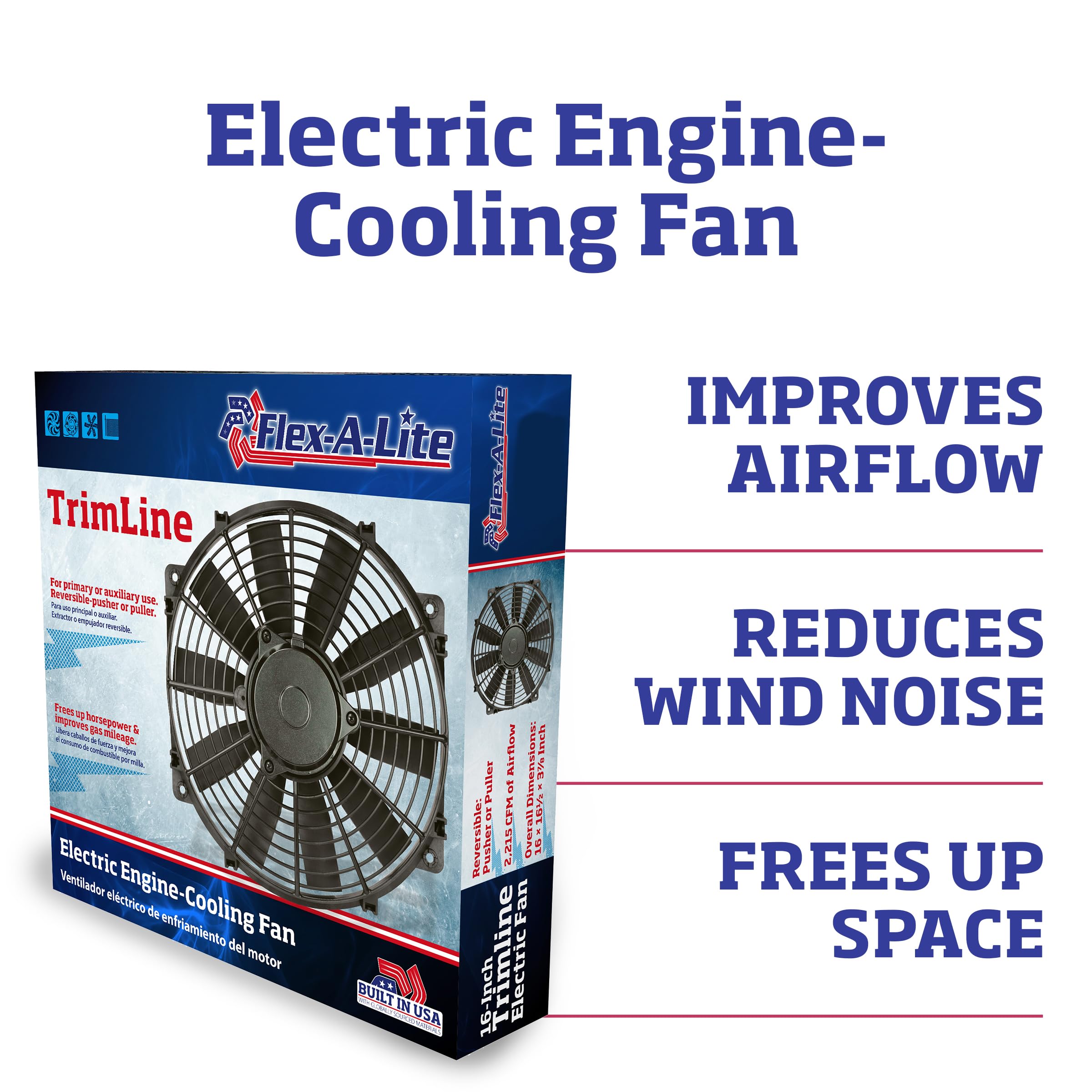 Trimline Flex-A-Lite Reversible Electric Fan, Pusher-Puller Fan (116), Car Accessories, 16 Inches Black