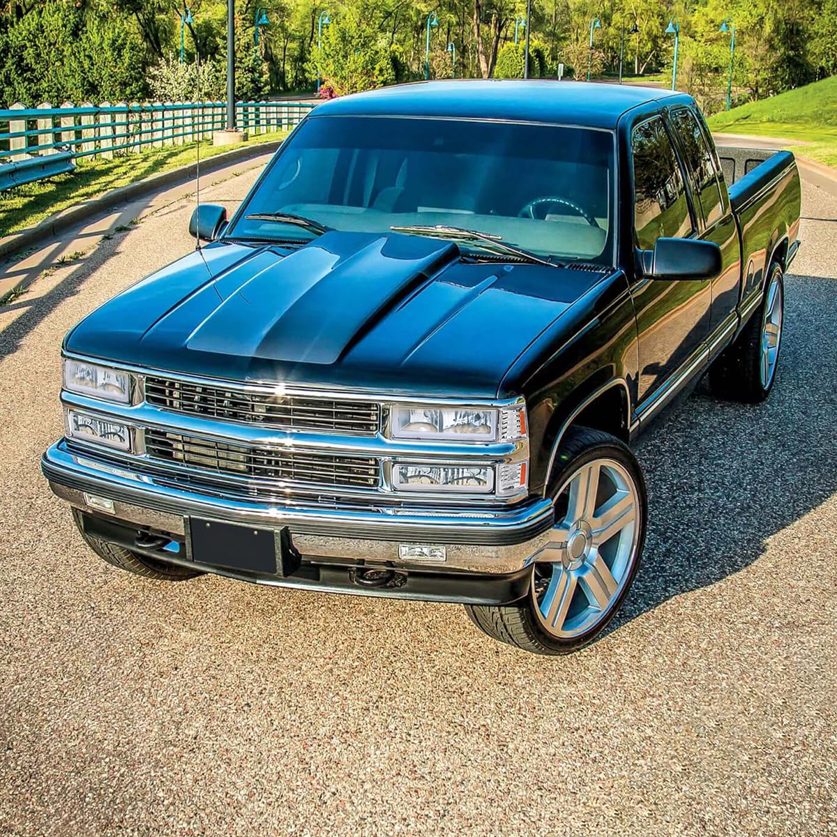 Chrome Headlights + Bumper Lights + Corner Lights w/LED Tube SPEC-D TUNING Compatible with 1994-1998 Chevy C10 C/K 1500/2500/3500, Left + Right Pair Headlamps Assembly