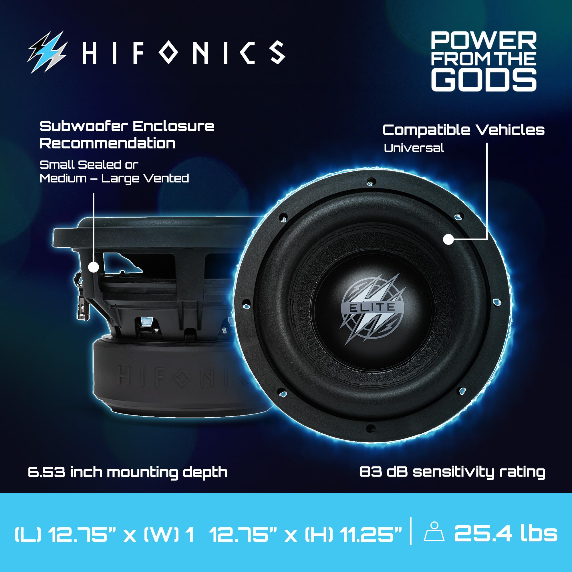 Hifonics 10 Inch Elite Car Mount Subwoofer with Dual 4 Ohm Voice Coil Speaker 1200 Watt Peak Power Mobile Amplifier System, Black