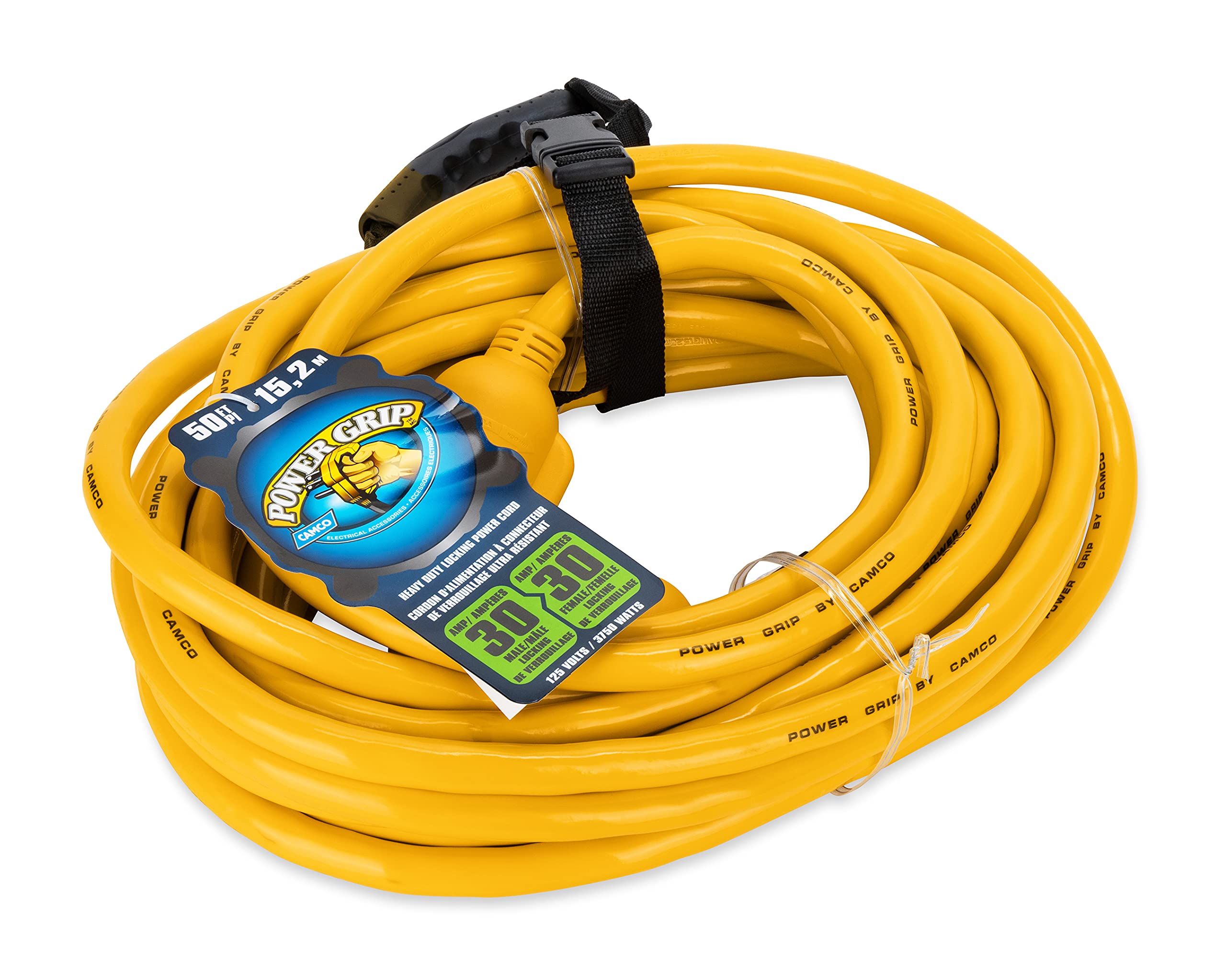 PowerGrip Camco 50-Foot Marine/Boat Extension Cord with 30M/30F Locking Adapters | Allows for Easy Boat Connection to Distant Power Outlets (55613)