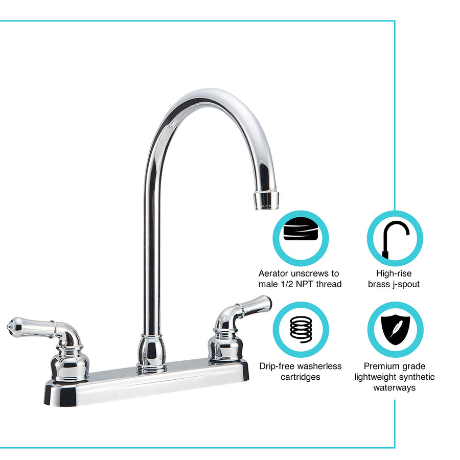 Dura Faucet RV J-Spout Kitchen Sink Faucet DF-PK330HC-CP (Chrome)