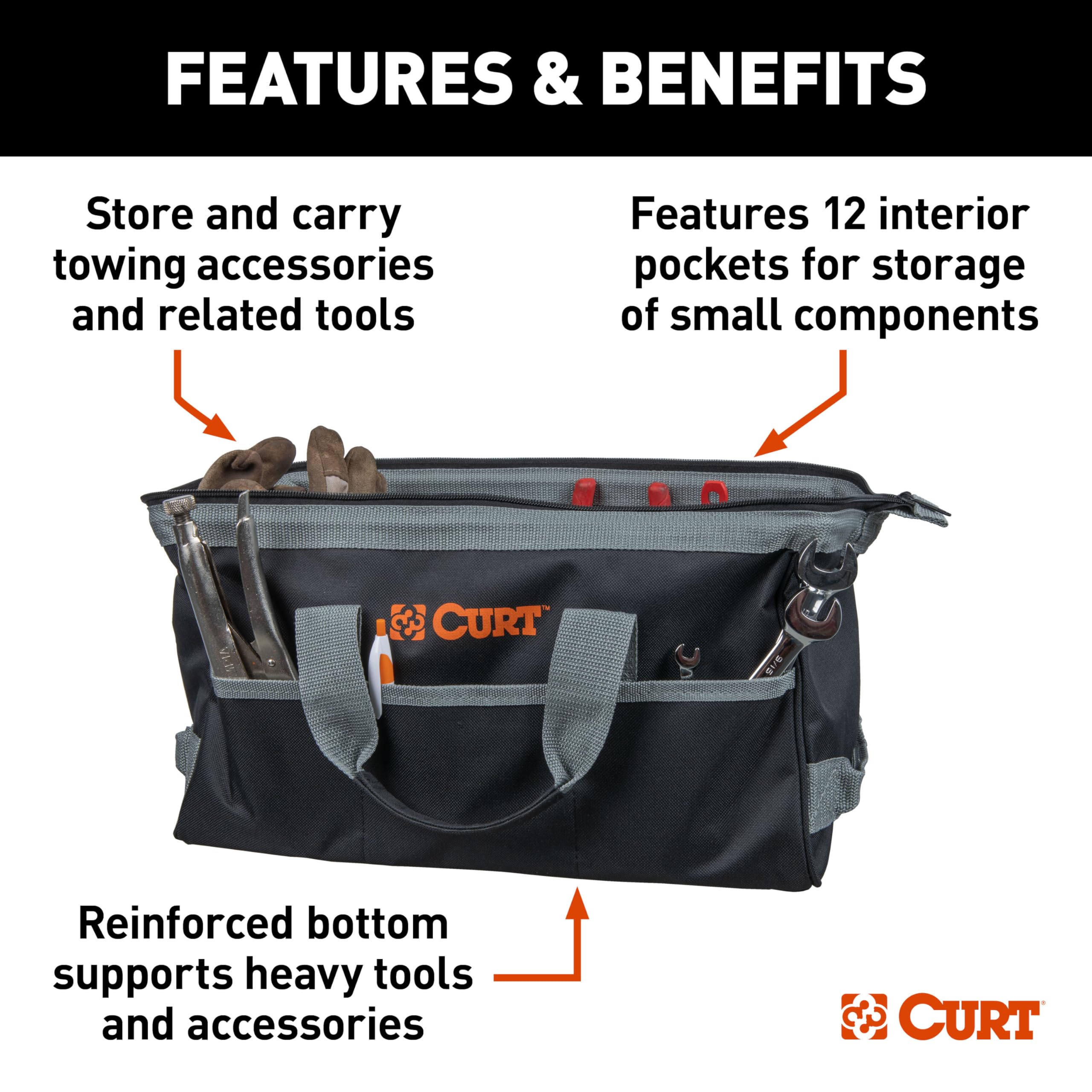 70004 CURT Towing Accessories Storage Tool Bag, 14 Pockets, Reinforced Webbing