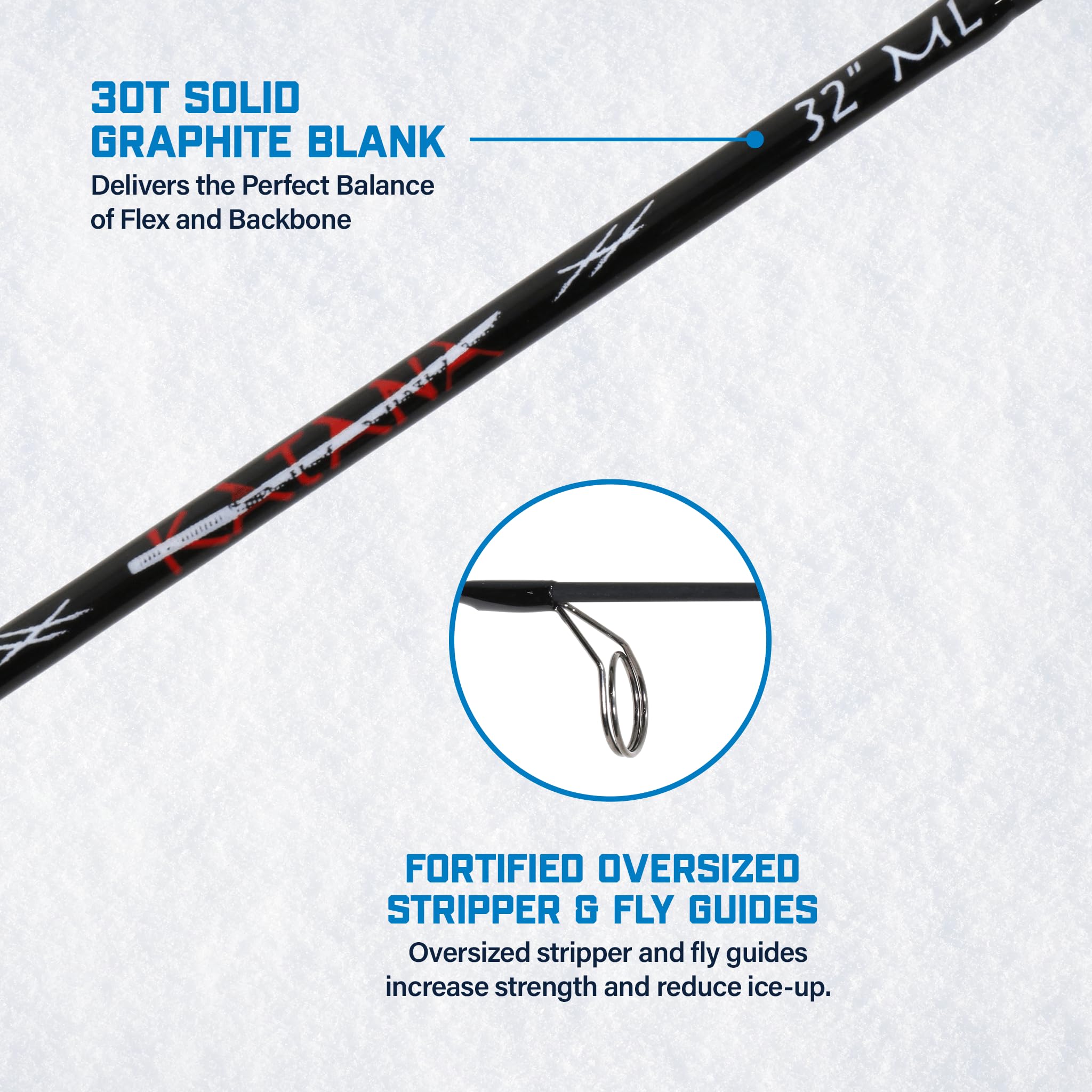 32” Katana Medium Light Ice Rod – High-Sensitivity Ice Fishing Rod for Walleye, Perch, and Trout – Durable Graphite Blank for Cold Weather Fishing