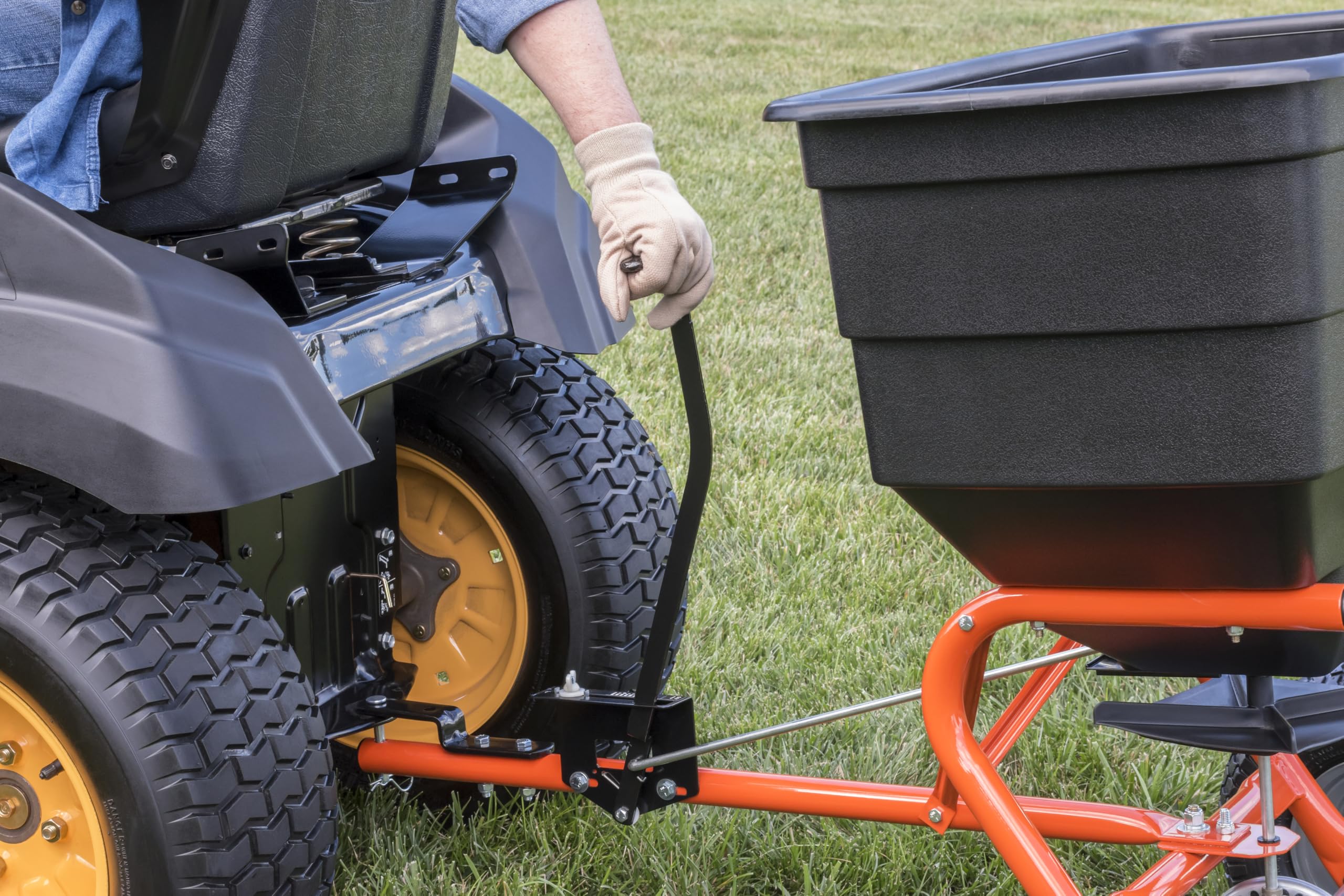 Tow-Behind Agri-Fab 45-0547 185 lb. Lawn & Garden Broadcast Spreader for Seed,Fertilizer,Salt,Ice Melt; Easy to use Flow Control from Seat of Riding Lawn Mower