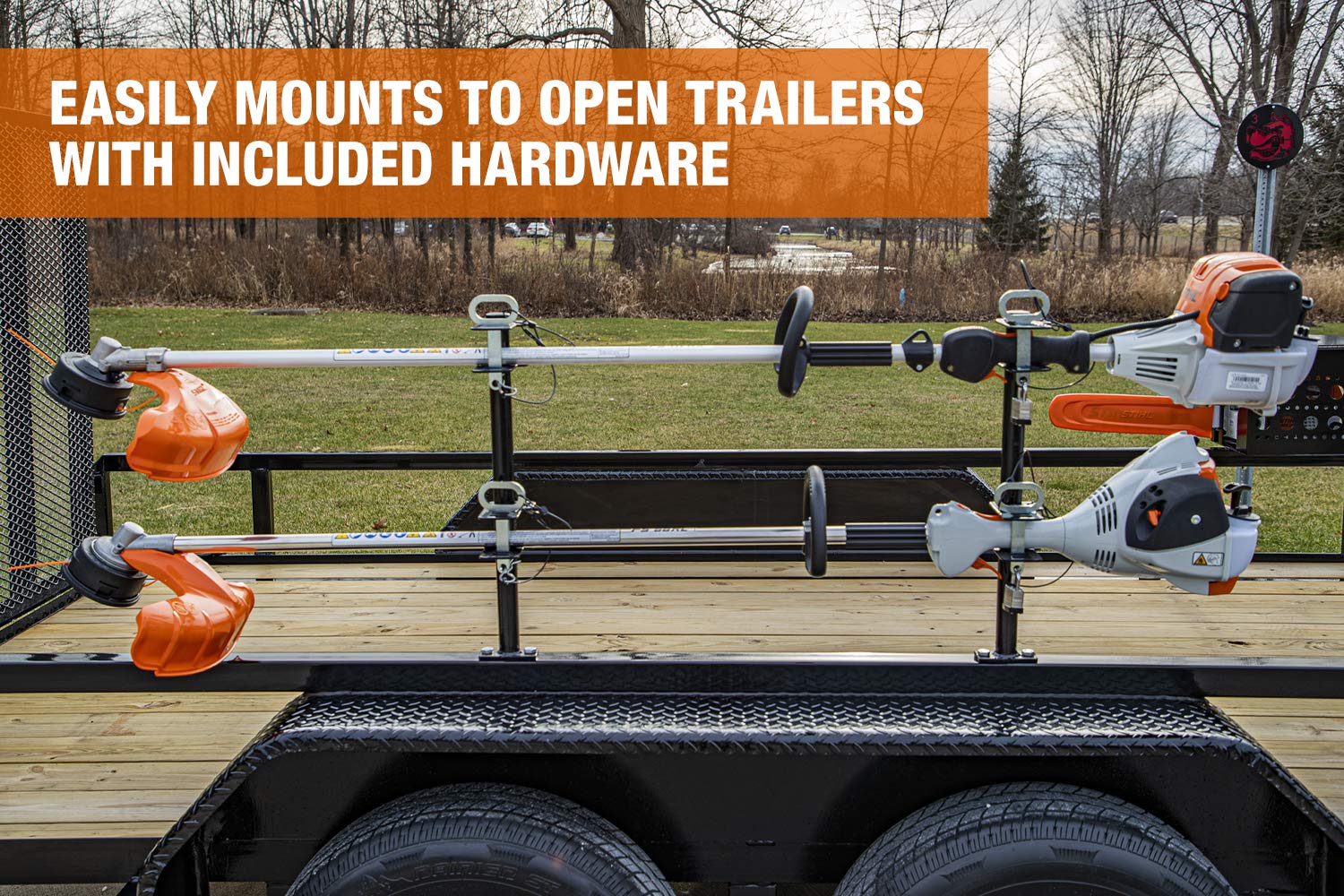 Buyers Products 2-Channel Landscape Trimmer Edger Locking Rack for Commercial Trailers & Trucks Holds 2 Yard Lawn Weed Whackers, Made in The USA, Lawn Care Equipment, Landscape Tools