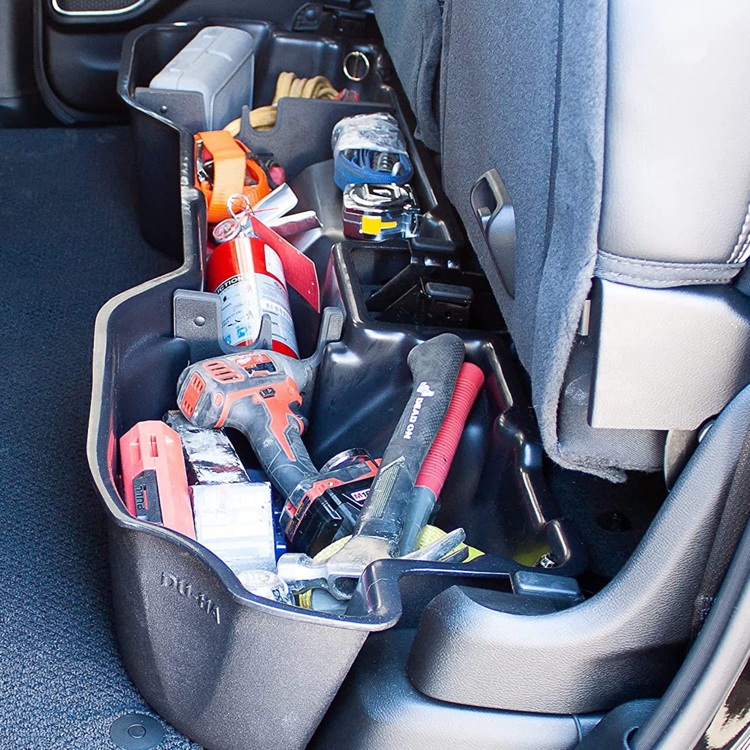 Du Ha Storage Under Seat fits 2019-2025 Ram 1500 Quad Cab New Body Style | Tan Heavy-Duty Back Seat Multi Tool Organizer, Includes 2-Piece Dividers | 30105