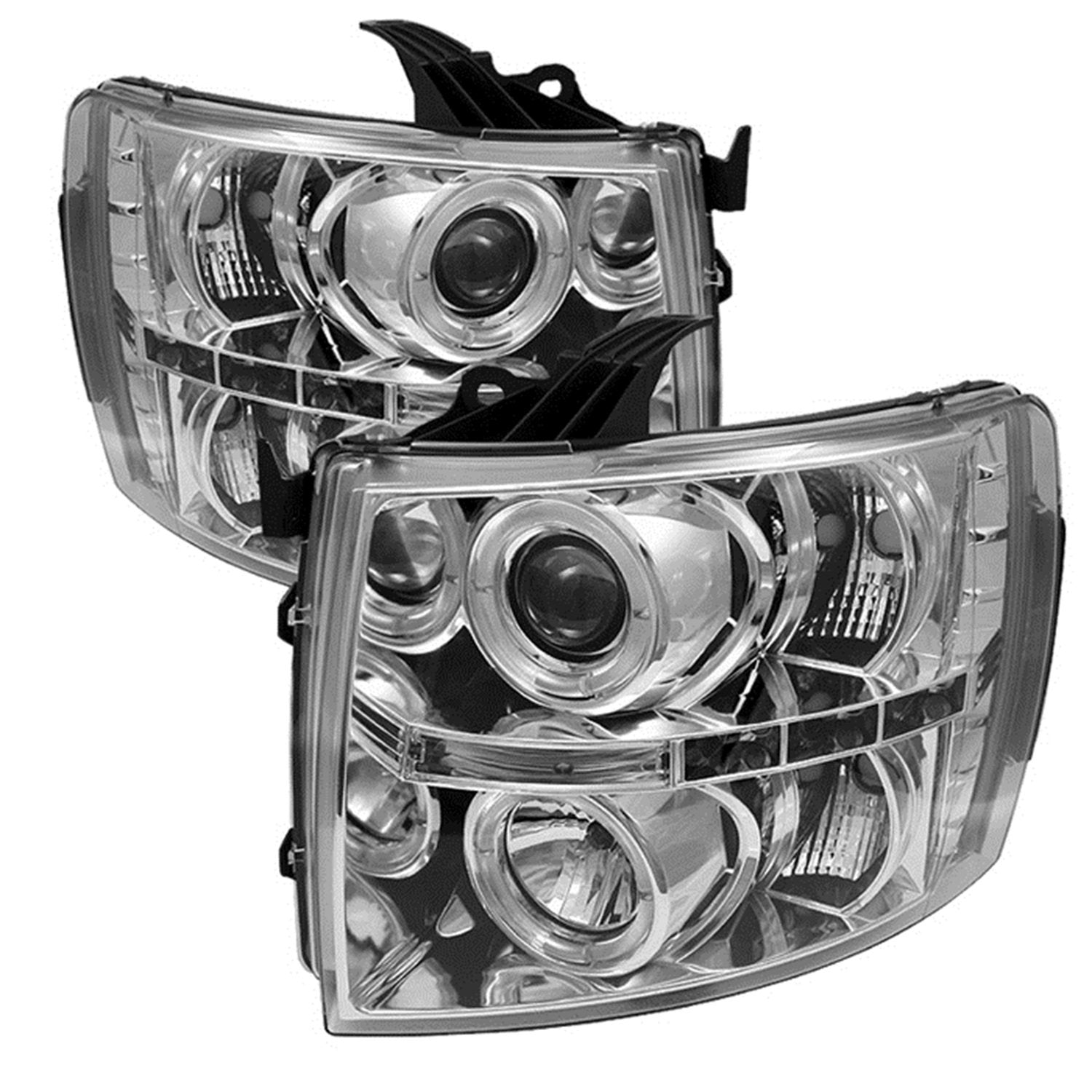 Chrome Halogen LED Projector Headlight Spyder Auto Chevy Silverado 1500/2500/3500 (PRO-YD-CS07-HL-C)