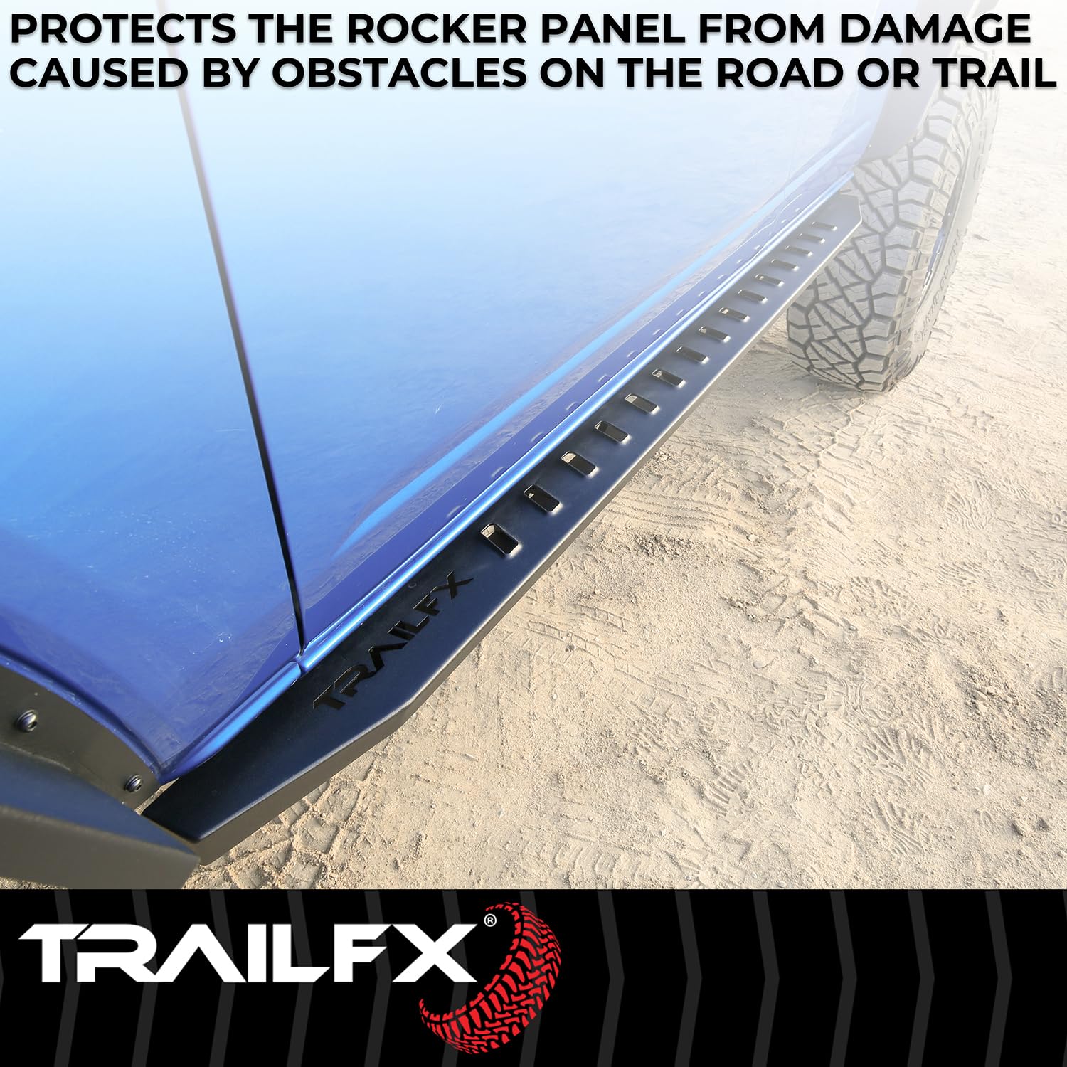 ORB016 TrailFX Running Board, 300 Lbs. Weight Capacity, Bolt On, Frame Body Mount Bolts, Powder Coated, Matte Black, Steel, with Two Step Area Per Bar, Fits 2024-2025 Ford Ranger