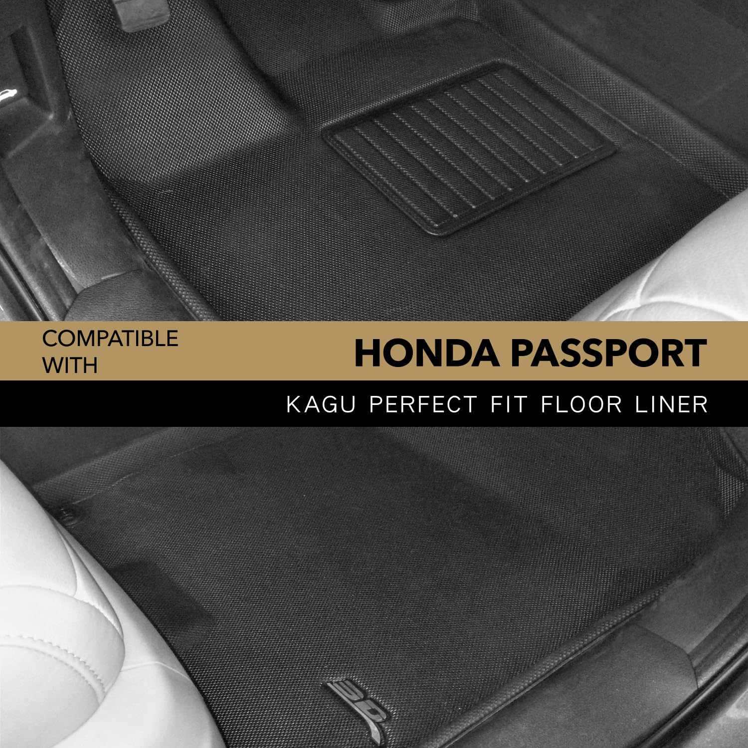MAXpider 3D Custom Fit Kagu Floor Mat (Black) Compatible with Honda Passport 2019-2025 / Pilot 2016-2022 - Front Row R1