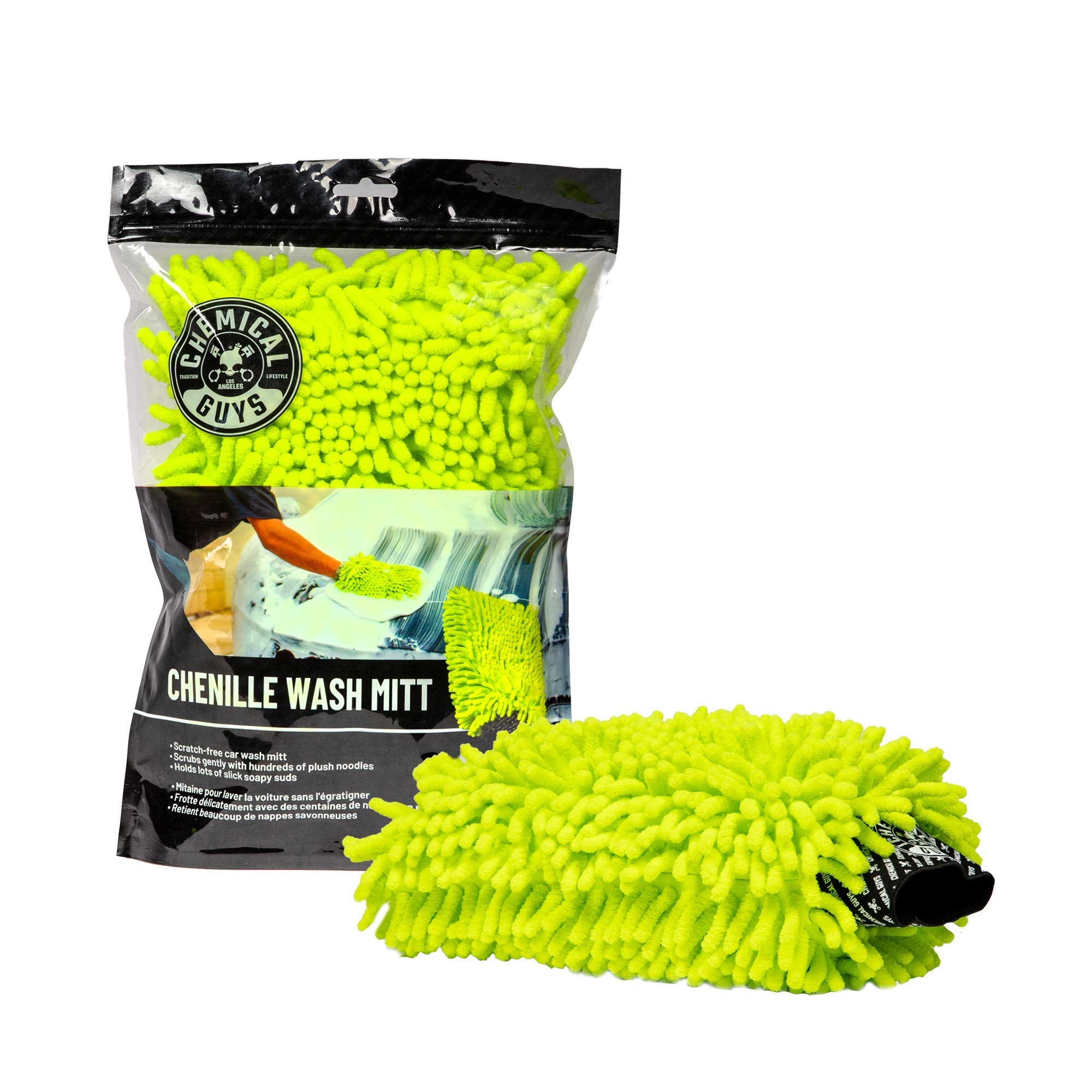 Chemical Guys Premium Chenille Scratch-Free Microfiber Wash Mitt for Car Washing - Lime Green, Ultra-Soft Car Wash Glove, Swirl-Free Finish, Safe for Trucks, SUVs, Motorcycles, and More
