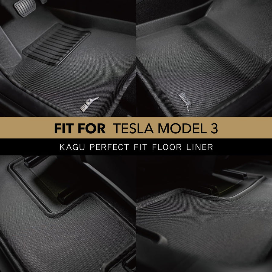 Kagu Floor Mat 3D MAXpider Custom Fit (Black) Compatible with Tesla Model 3 2017-2019 - Full Set