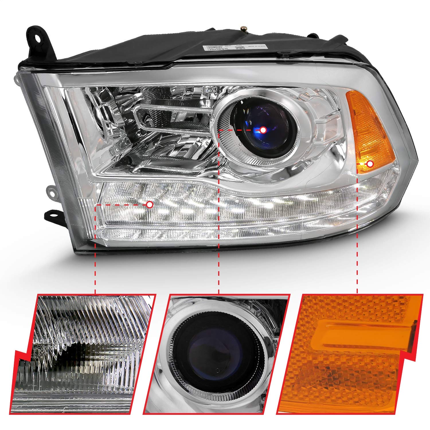 111440 ANZO USA PROJECTOR PLANK STYLE DODGE RAM 1500 09-18/2500/3500 10-18 SWITCHBACK HEADLIGHTS CHROME (OE STYLE) (FOR ALL MODELS)
